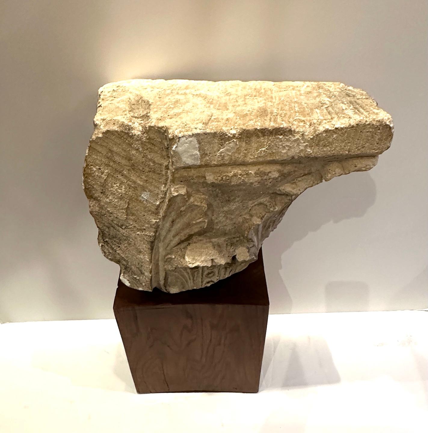 19th Century Marble Capital Fragment Mounted on Wooden Base For Sale 3