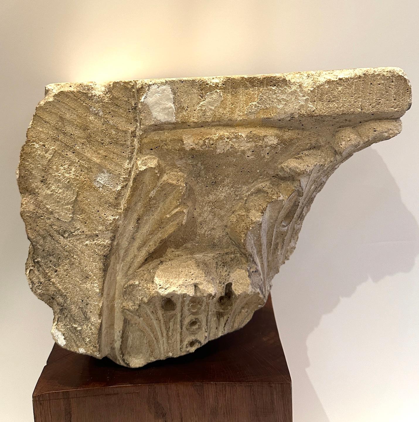 19th Century Marble Capital Fragment Mounted on Wooden Base For Sale 4