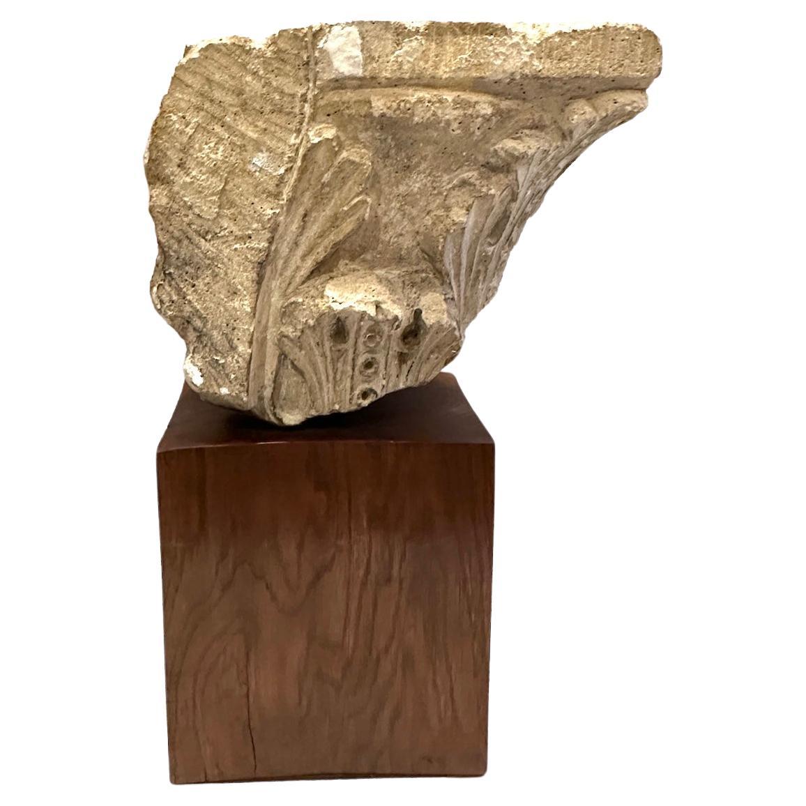 19th Century Marble Capital Fragment Mounted on Wooden Base