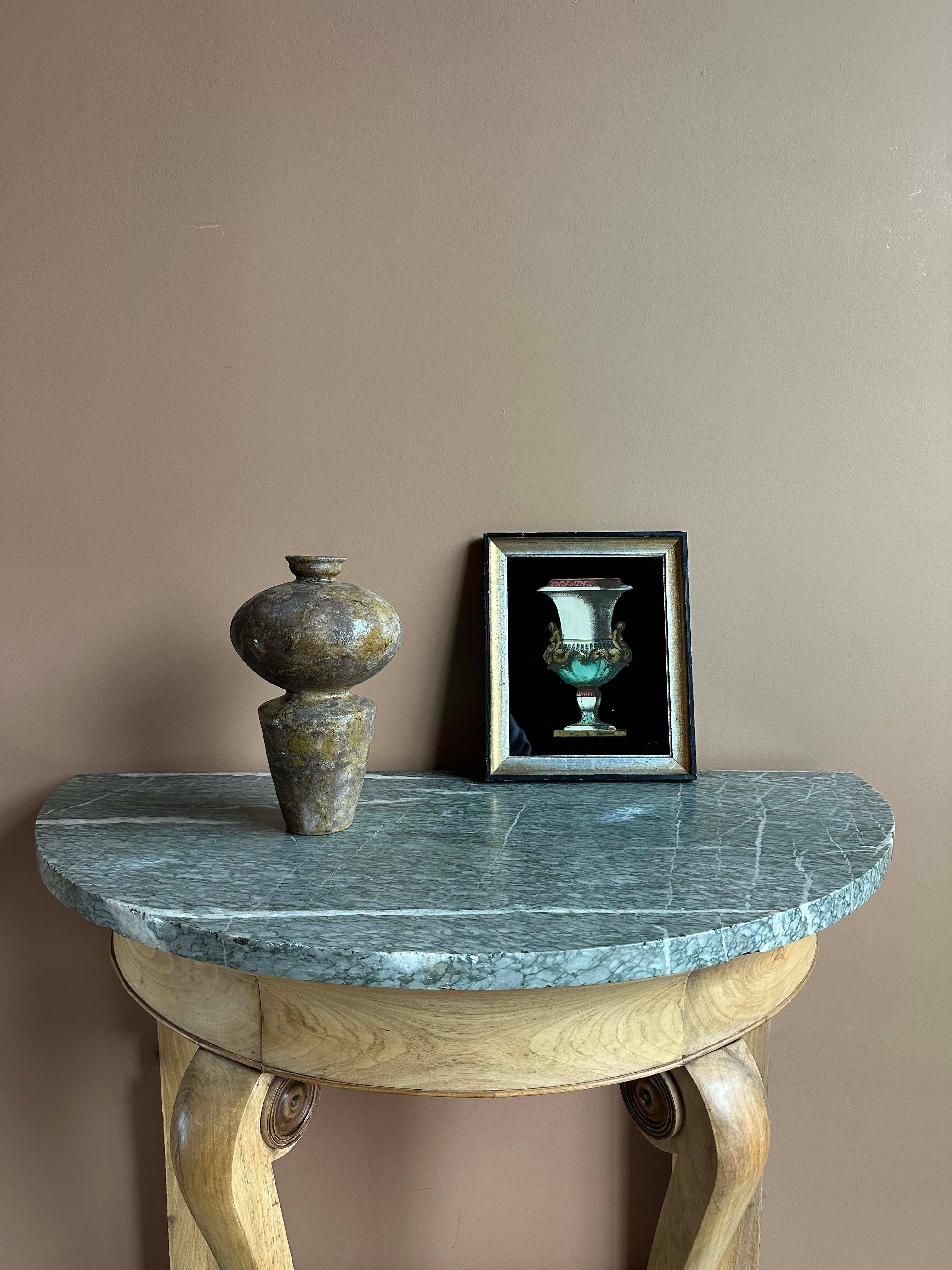 Hand-Carved 19th Century Marble Demi Lune Console Table For Sale