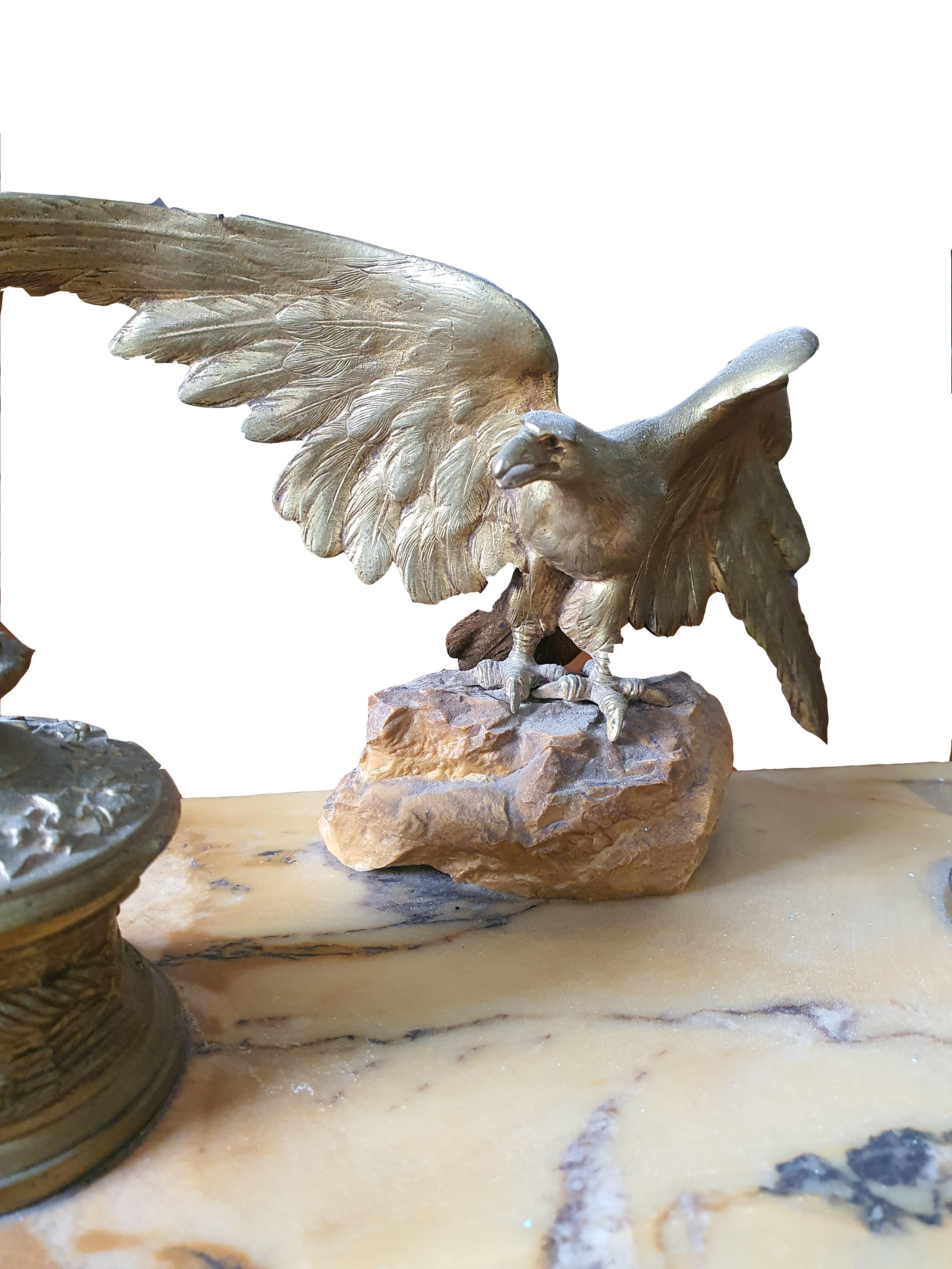 Napoleon III 19th Century Marble Desk Inkwell, with Gilt Bronze For Sale