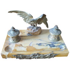 19th Century Marble Desk Inkwell, with Gilt Bronze