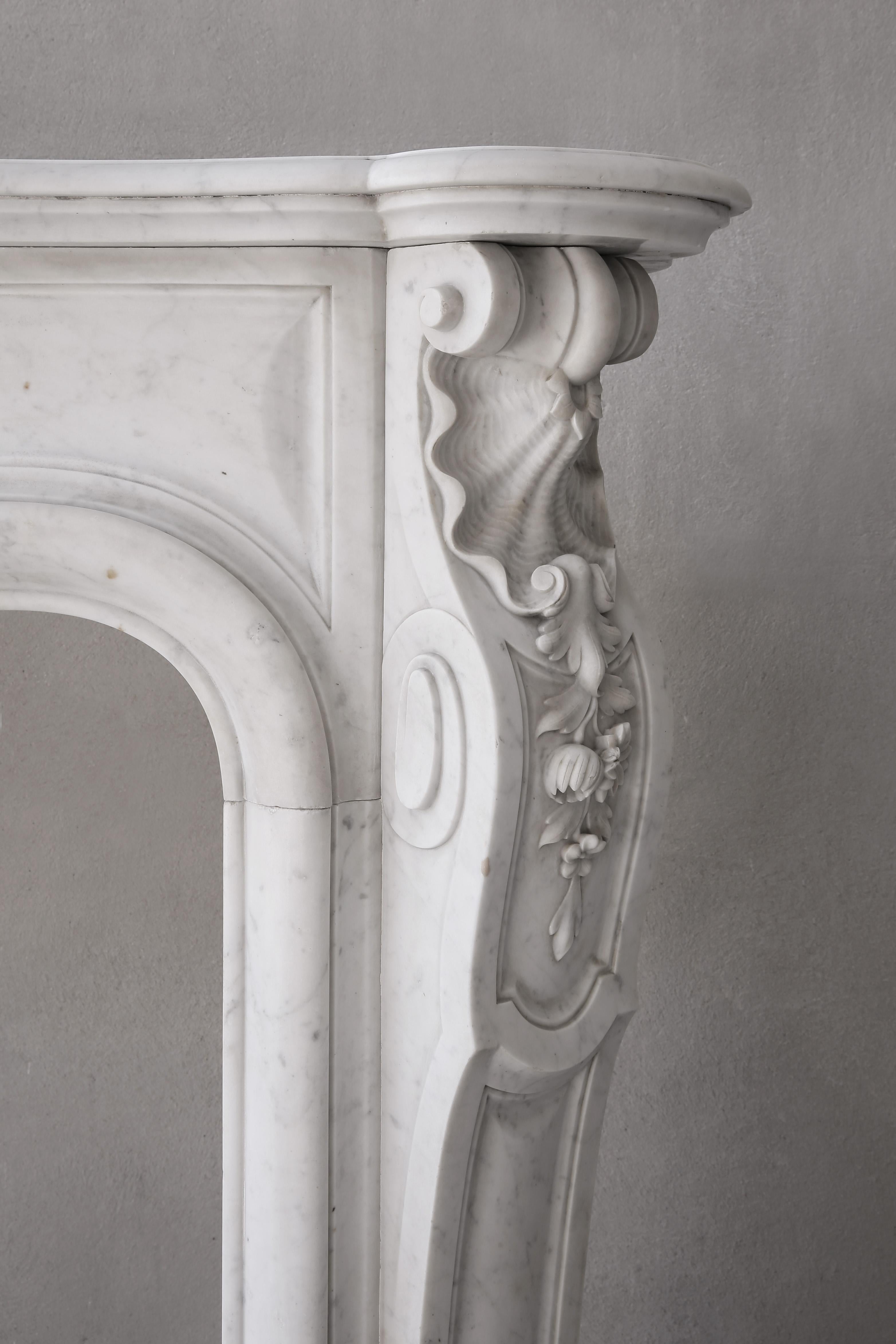 19th Century Marble Fireplace of Carrara Marble in Style of Louis XV 3