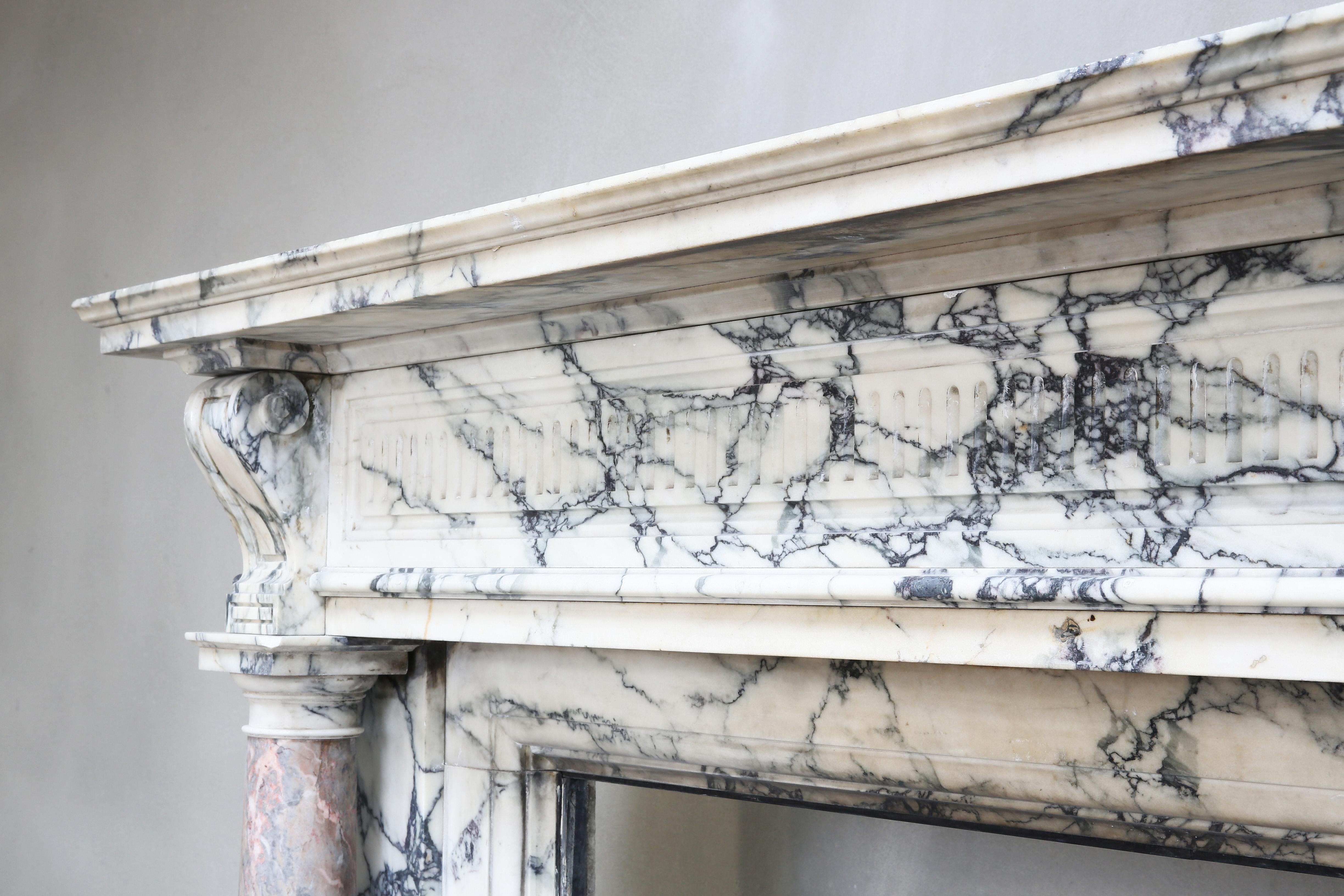 French 19th Century Marble Fireplace of Paonazzo Marble and Sarrancolin Marble