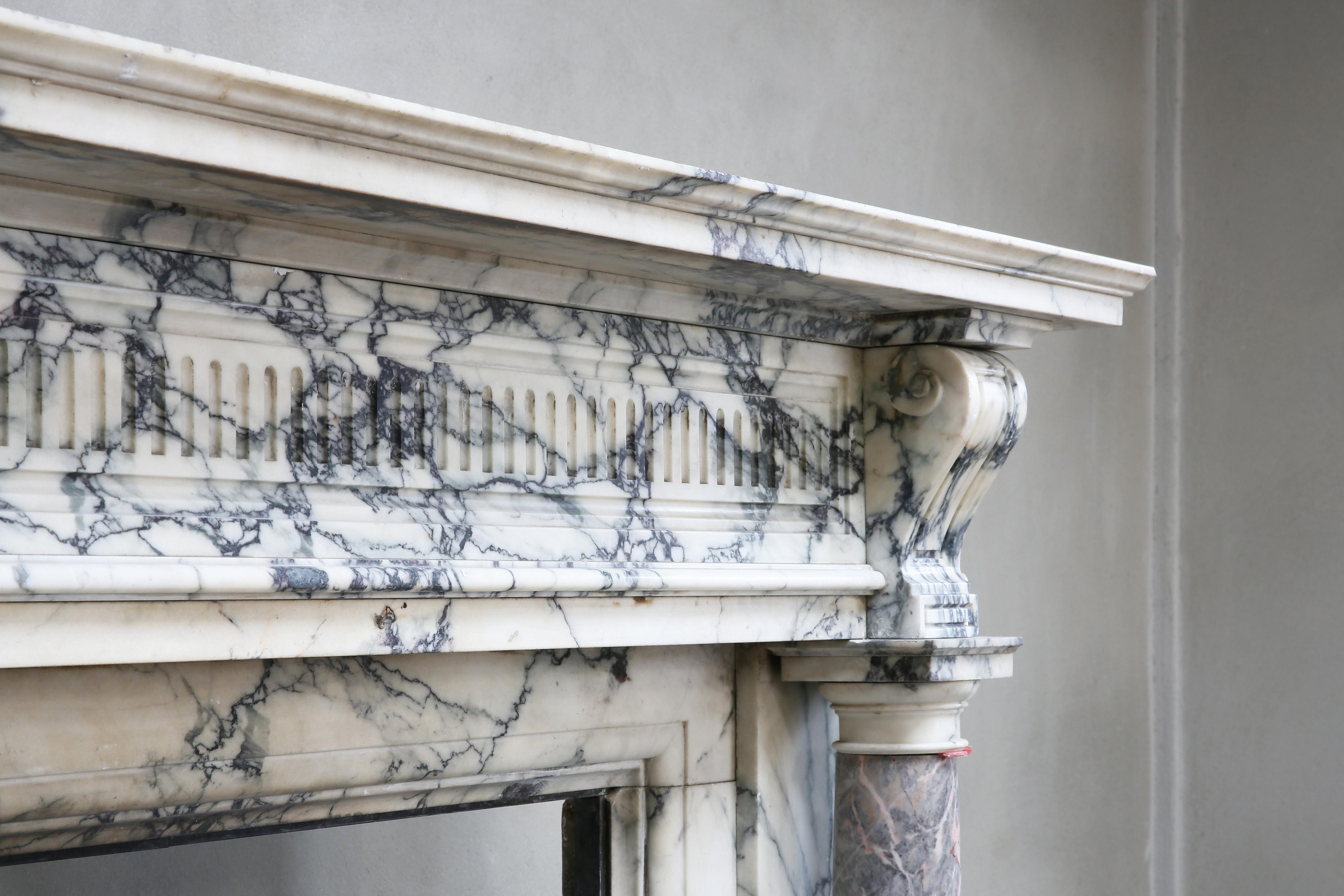 Other 19th Century Marble Fireplace of Paonazzo Marble and Sarrancolin Marble