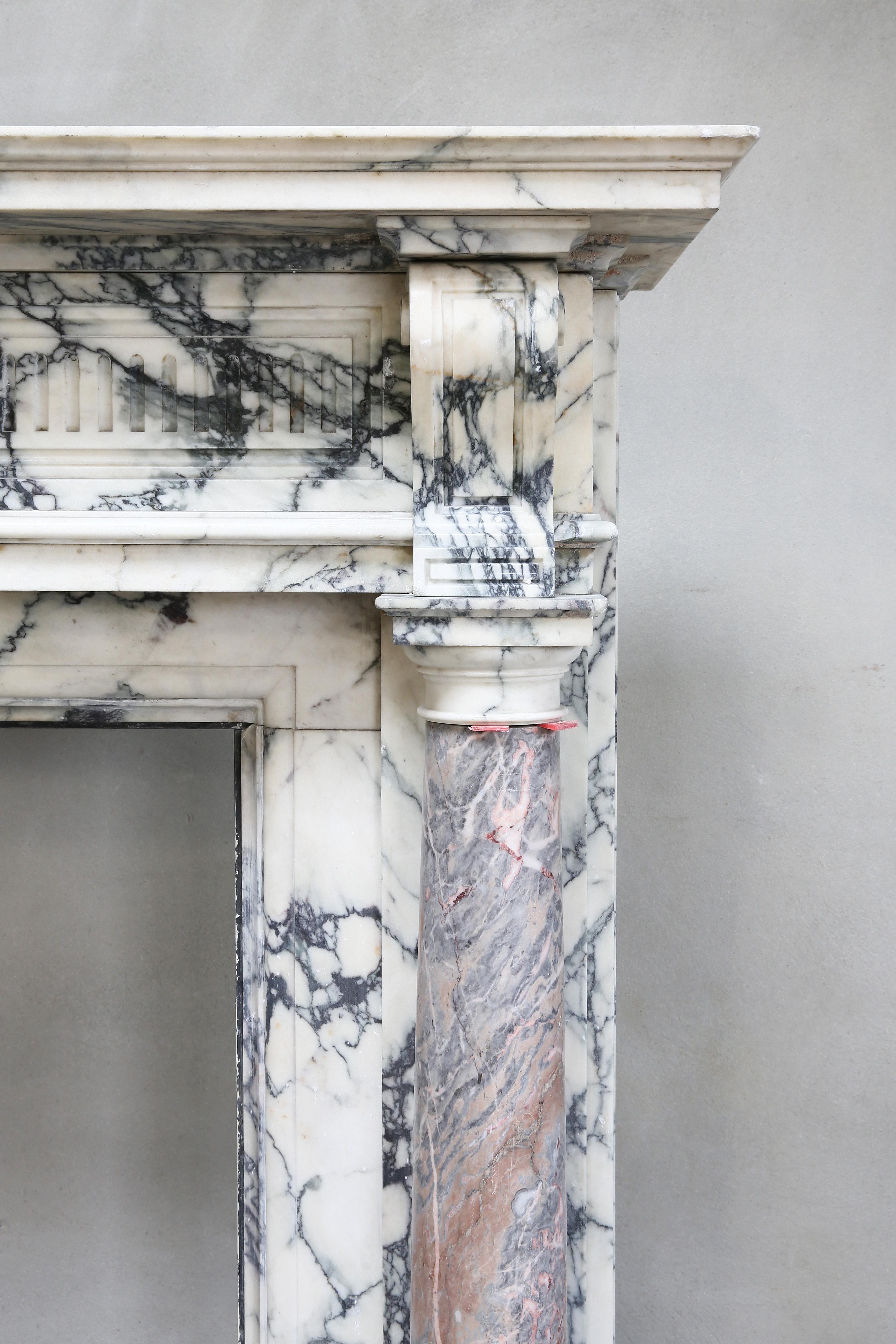 19th Century Marble Fireplace of Paonazzo Marble and Sarrancolin Marble 1