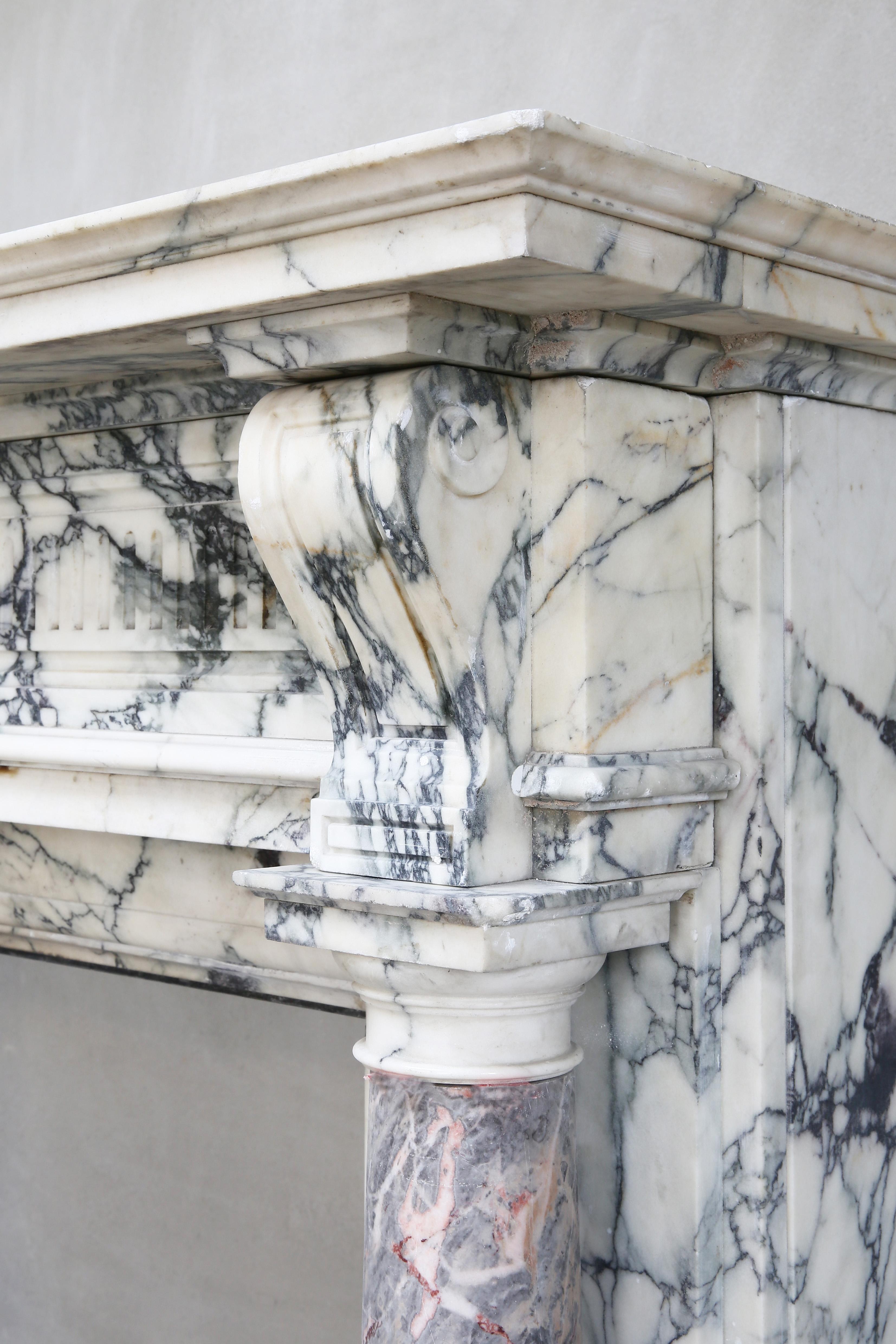 19th Century Marble Fireplace of Paonazzo Marble and Sarrancolin Marble 2