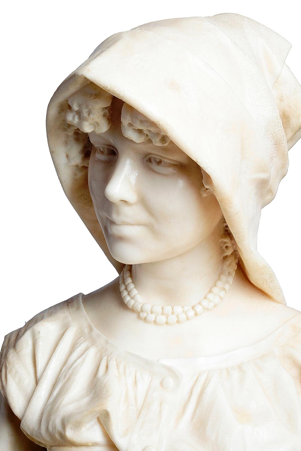 Italian 19th Century Marble Flower Girl, by Prof. A Cambi