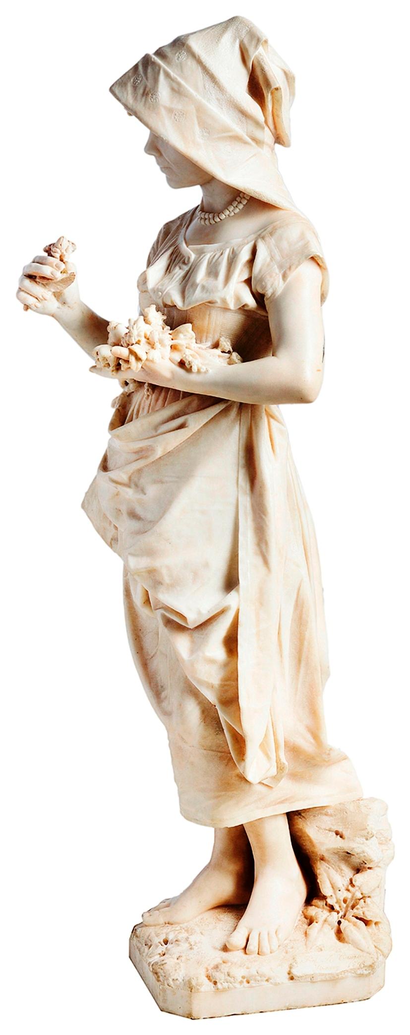 Carved 19th Century Marble Flower Girl, by Prof. A Cambi