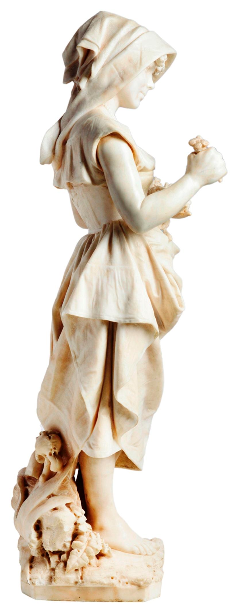 Carrara Marble 19th Century Marble Flower Girl, by Prof. A Cambi