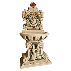 Antique 19th Century Marble Fountain Inlaid with Various Precious Marbles