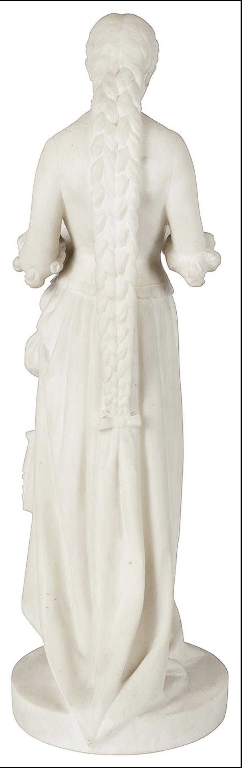 Hand-Carved 19th Century Marble Girl Holding a Flower For Sale