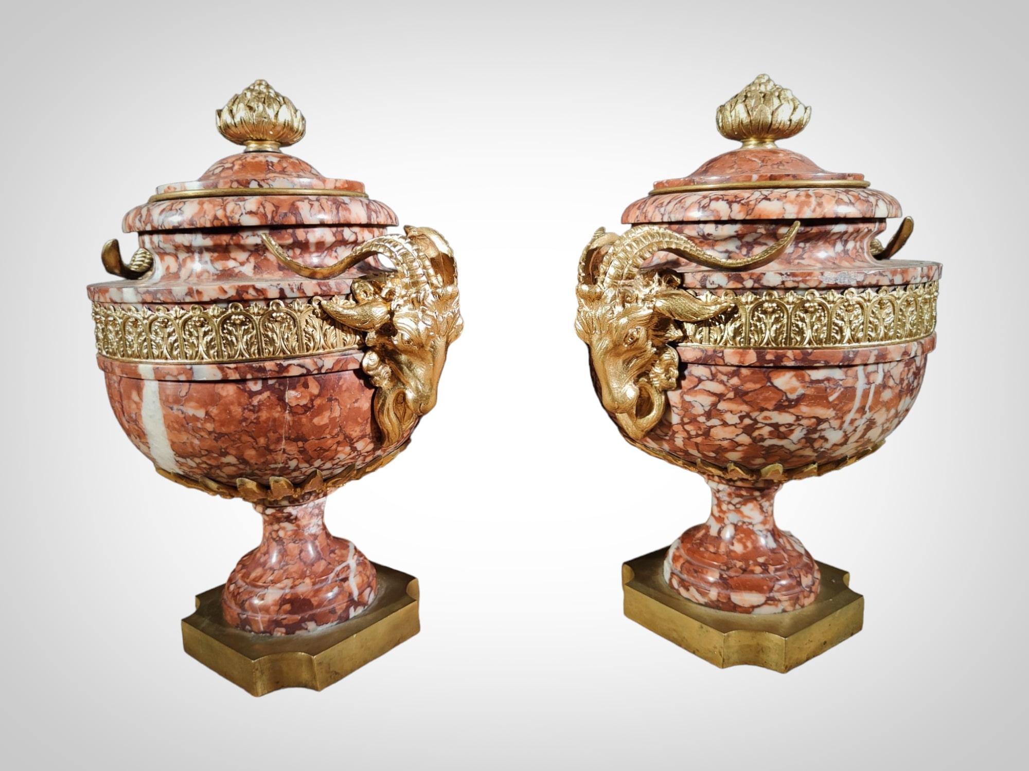 19th Century Marble Goblets: Elegance in Marble and Gilded Bronze For Sale 5