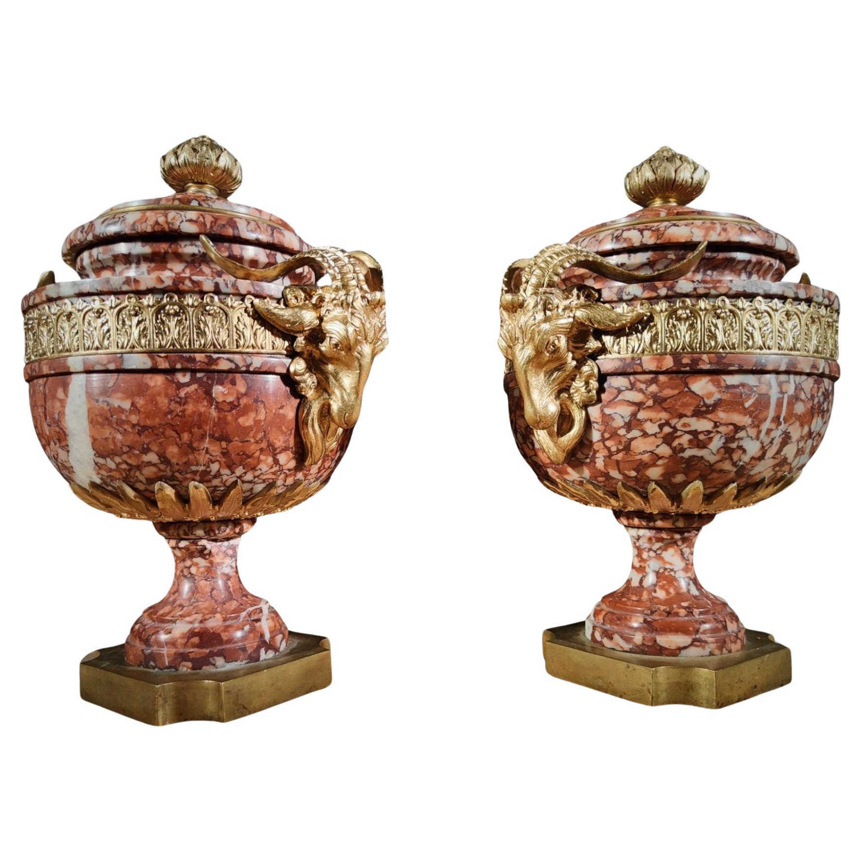 19th Century Marble Goblets: Elegance in Marble and Gilded Bronze For Sale