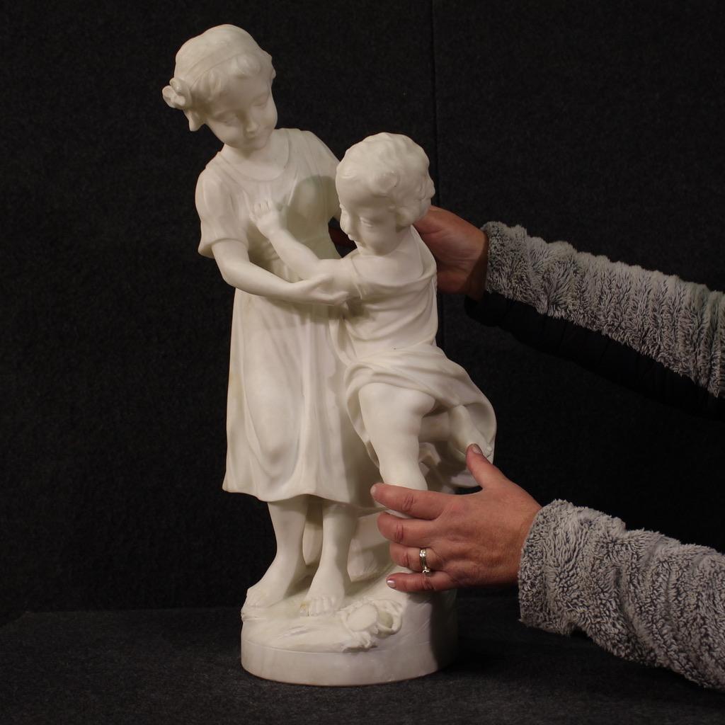 Late 19th Century 19th Century Marble Italian Signed Children Sculpture, 1890 For Sale