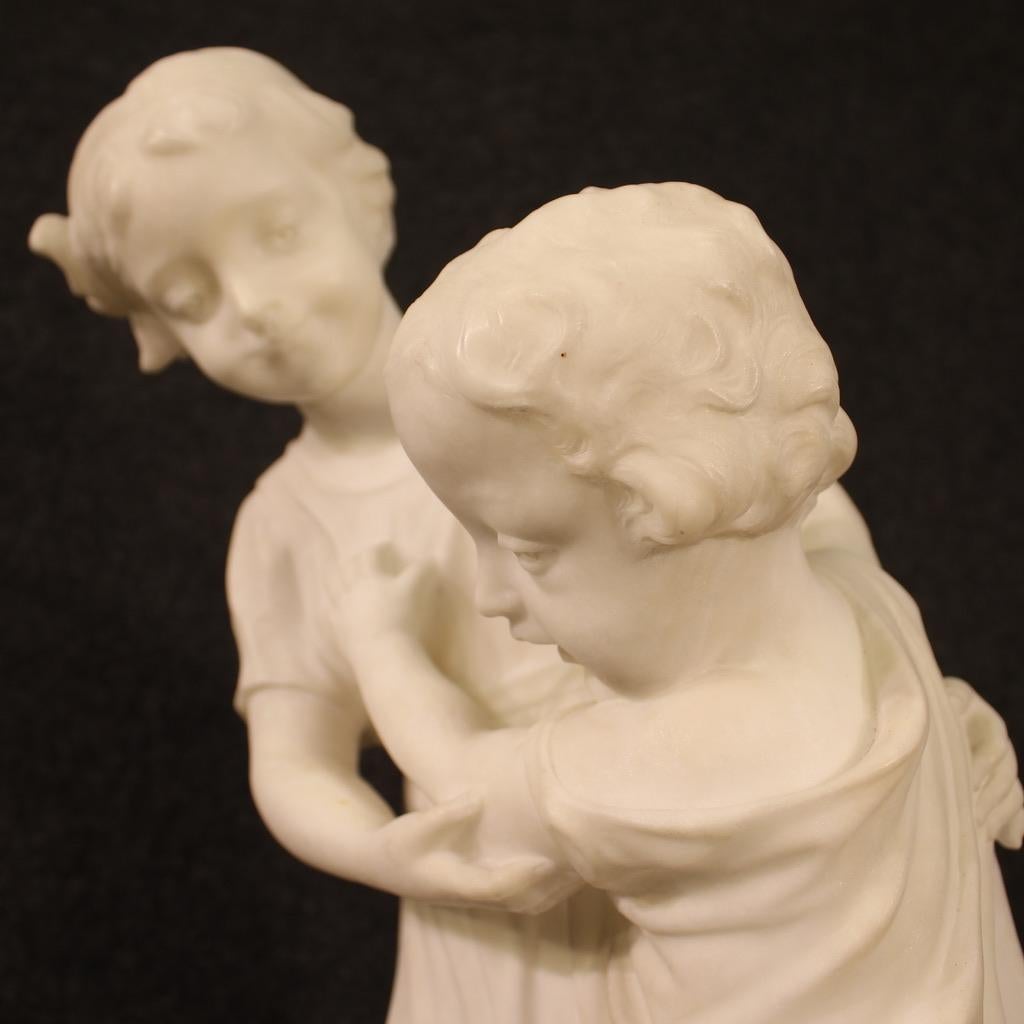 19th Century Marble Italian Signed Children Sculpture, 1890 For Sale 1