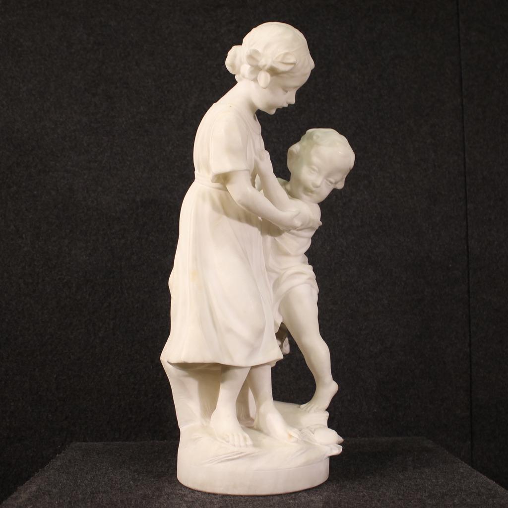 19th Century Marble Italian Signed Children Sculpture, 1890 For Sale 4