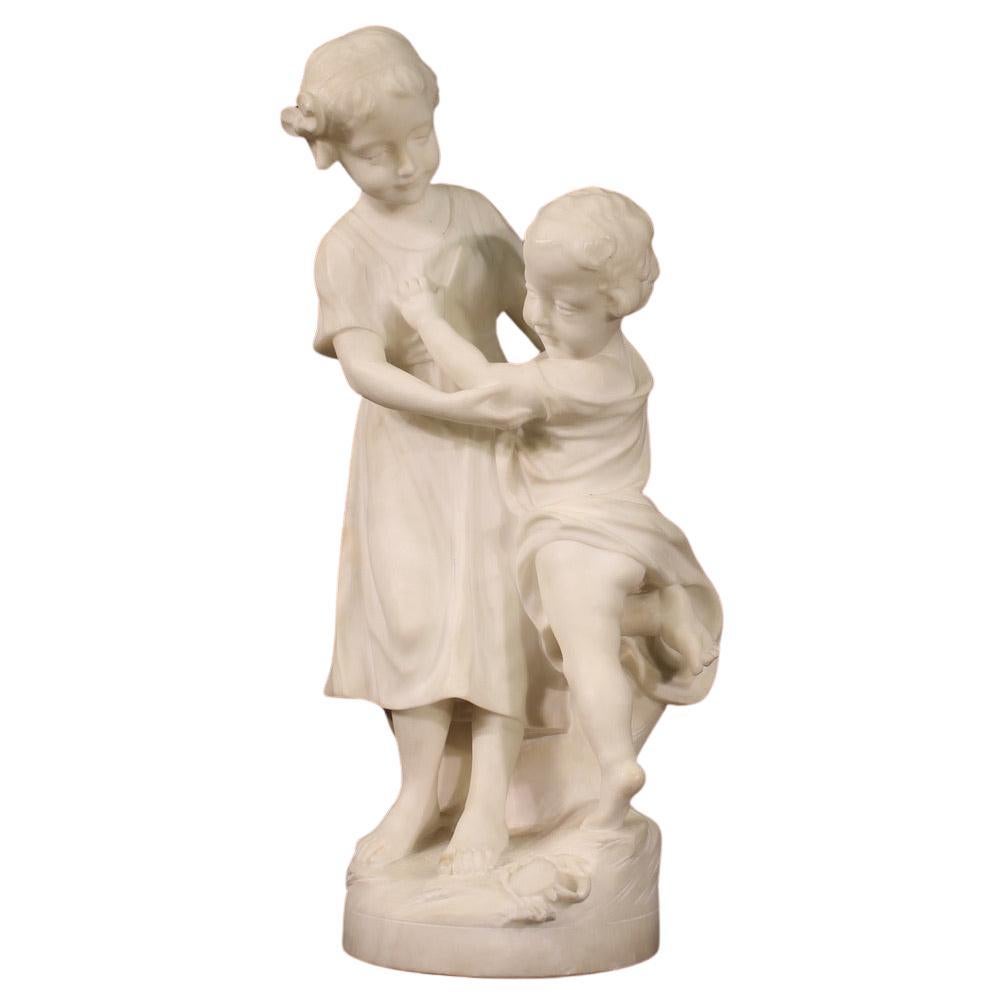 19th Century Marble Italian Signed Children Sculpture, 1890 For Sale