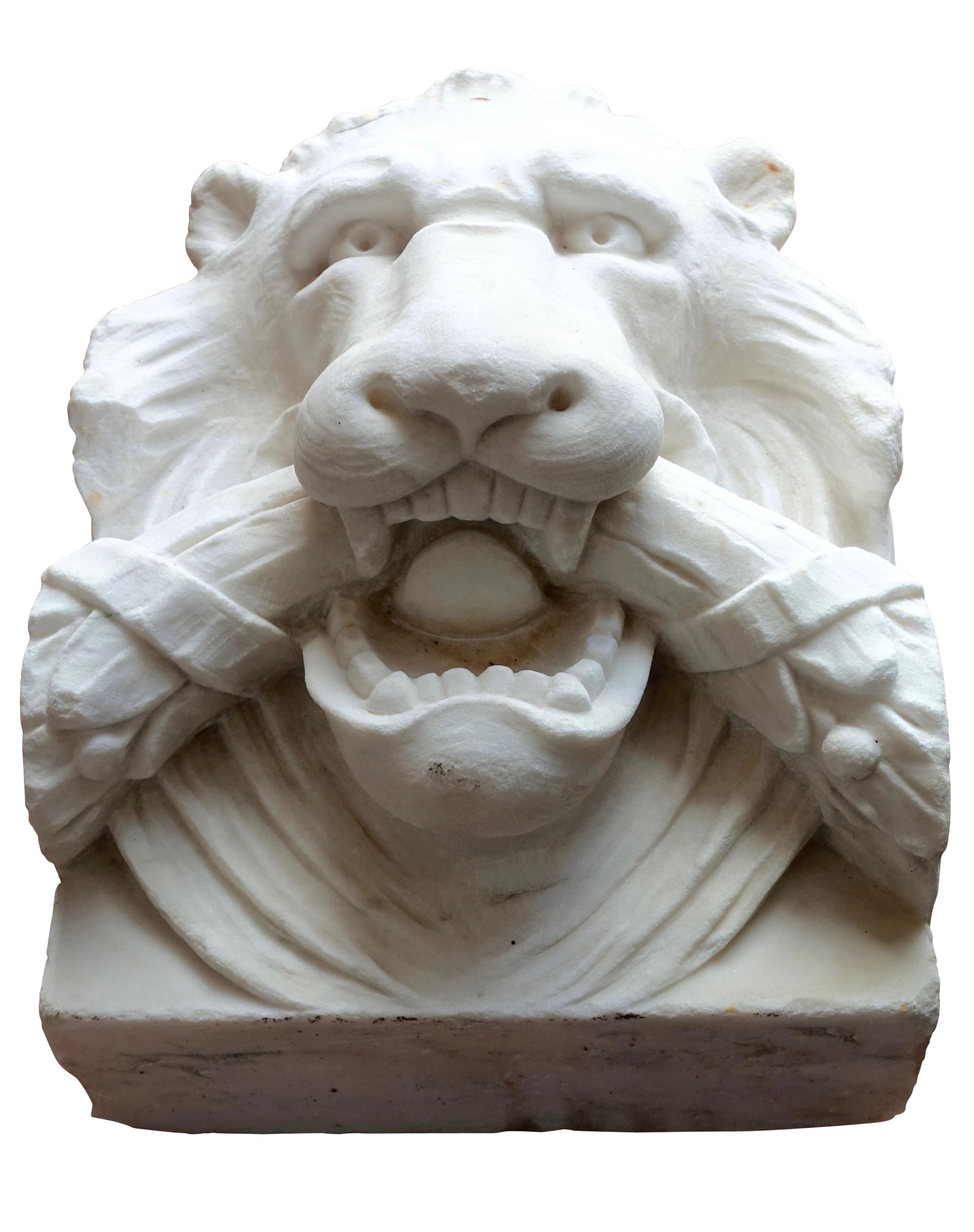 European 19th Century Marble Lion Architectural Element Sculpture