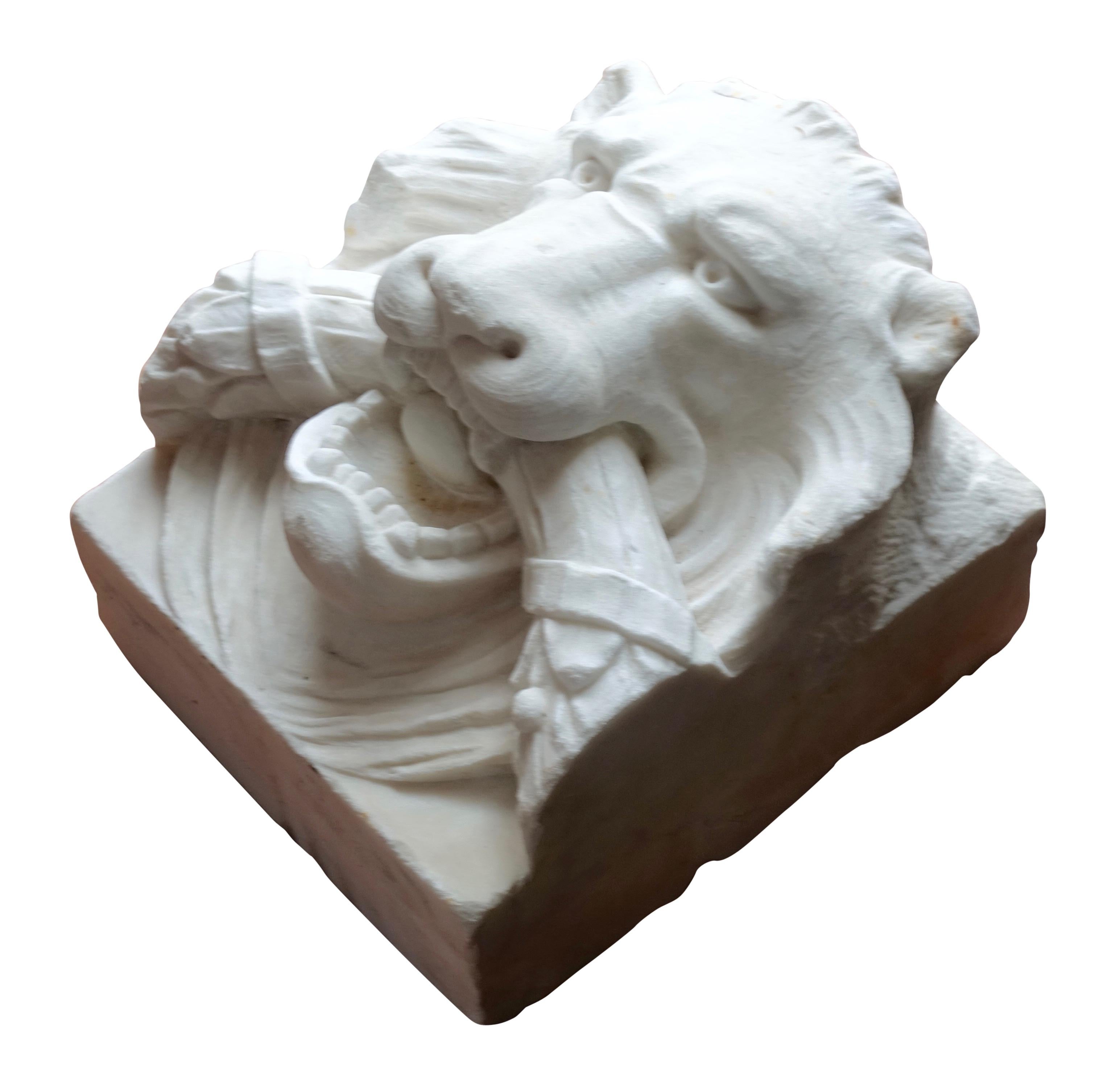 Carved 19th Century Marble Lion Architectural Element Sculpture