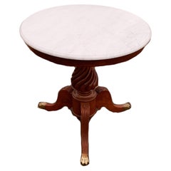 Antique 19th Century Marble & Mahogany Gueridon Pedestal Table With Turned Wood Column