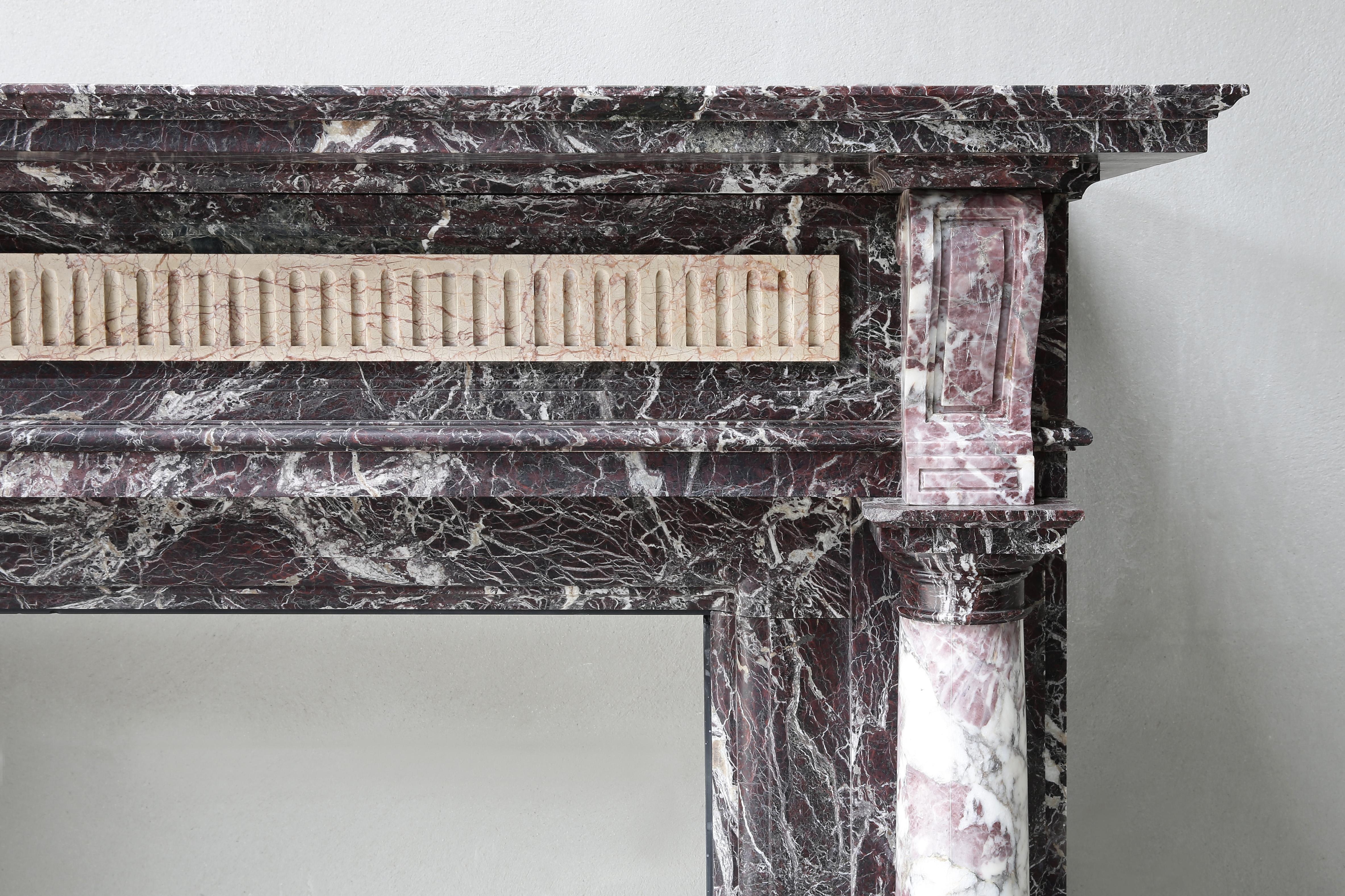 French 19th Century Marble Mantel in Style of Louis XVI of Levanto Marble from Toscane