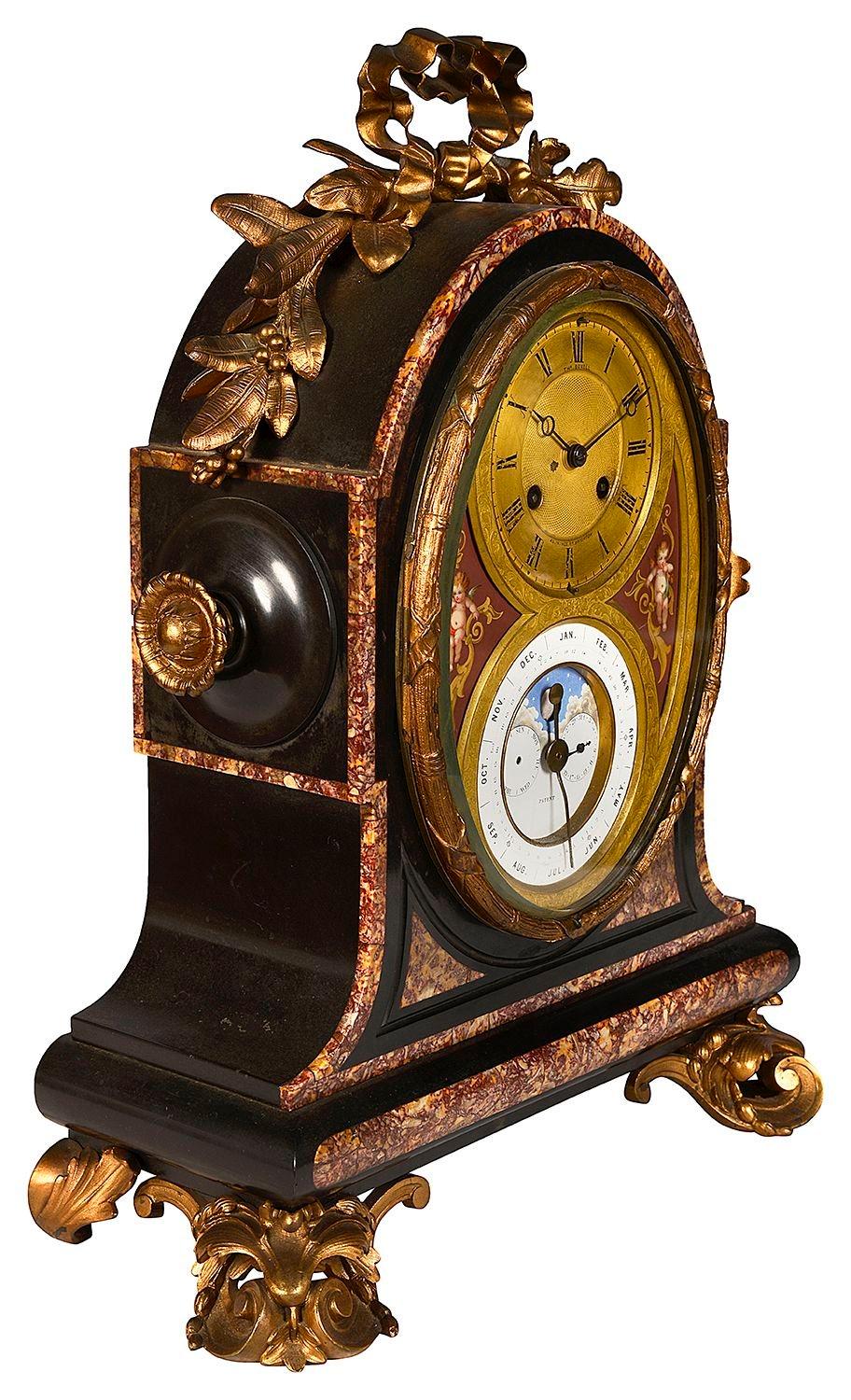 French 19th Century Marble mantle clock and calendar. For Sale