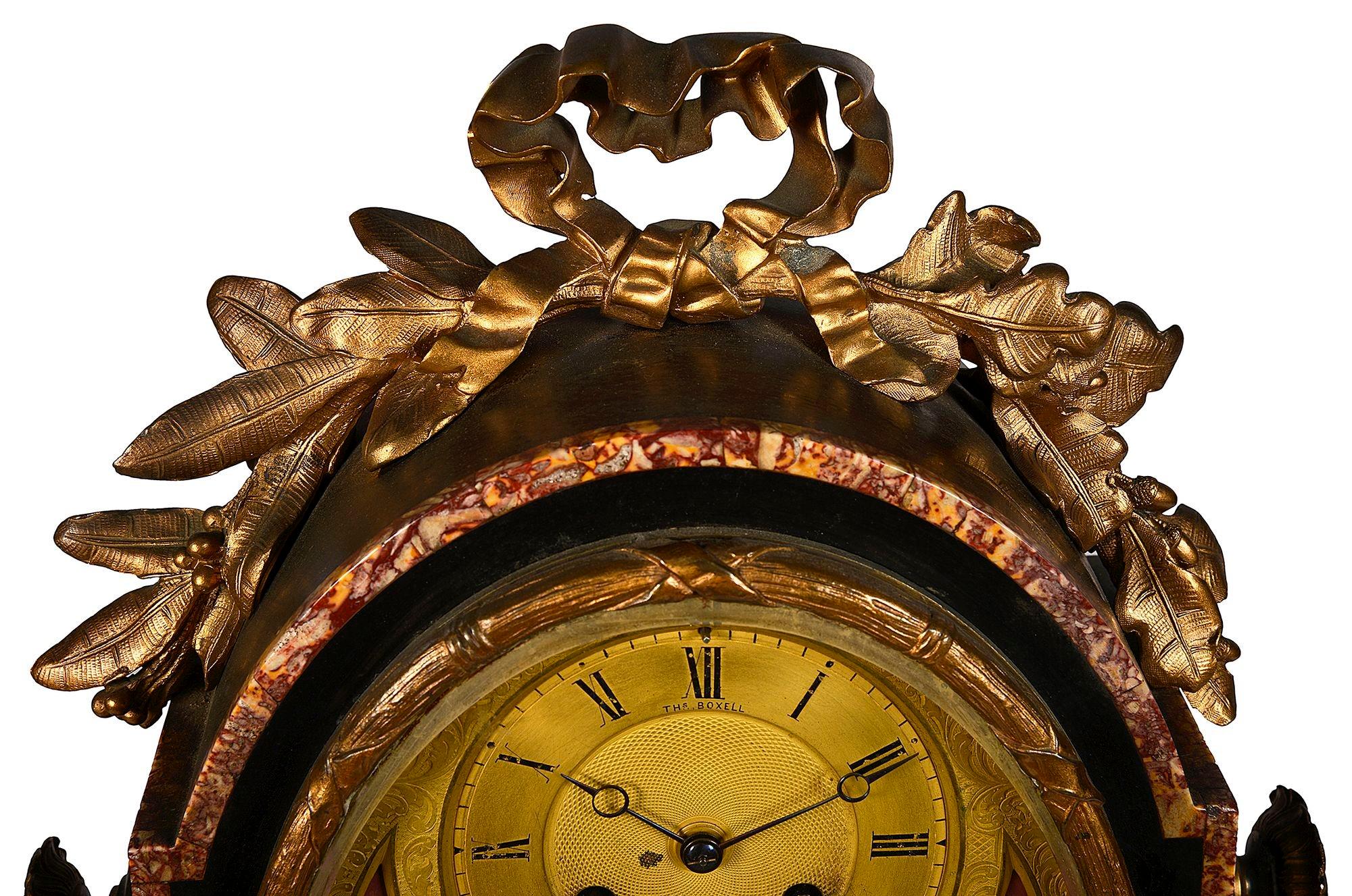 Hand-Carved 19th Century Marble mantle clock and calendar. For Sale