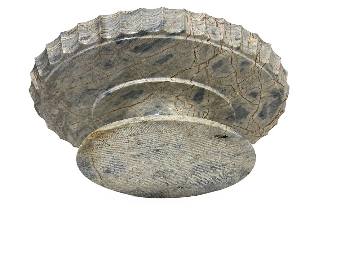European 19th Century Marble Oval Tazza Centerpiece Bowl For Sale