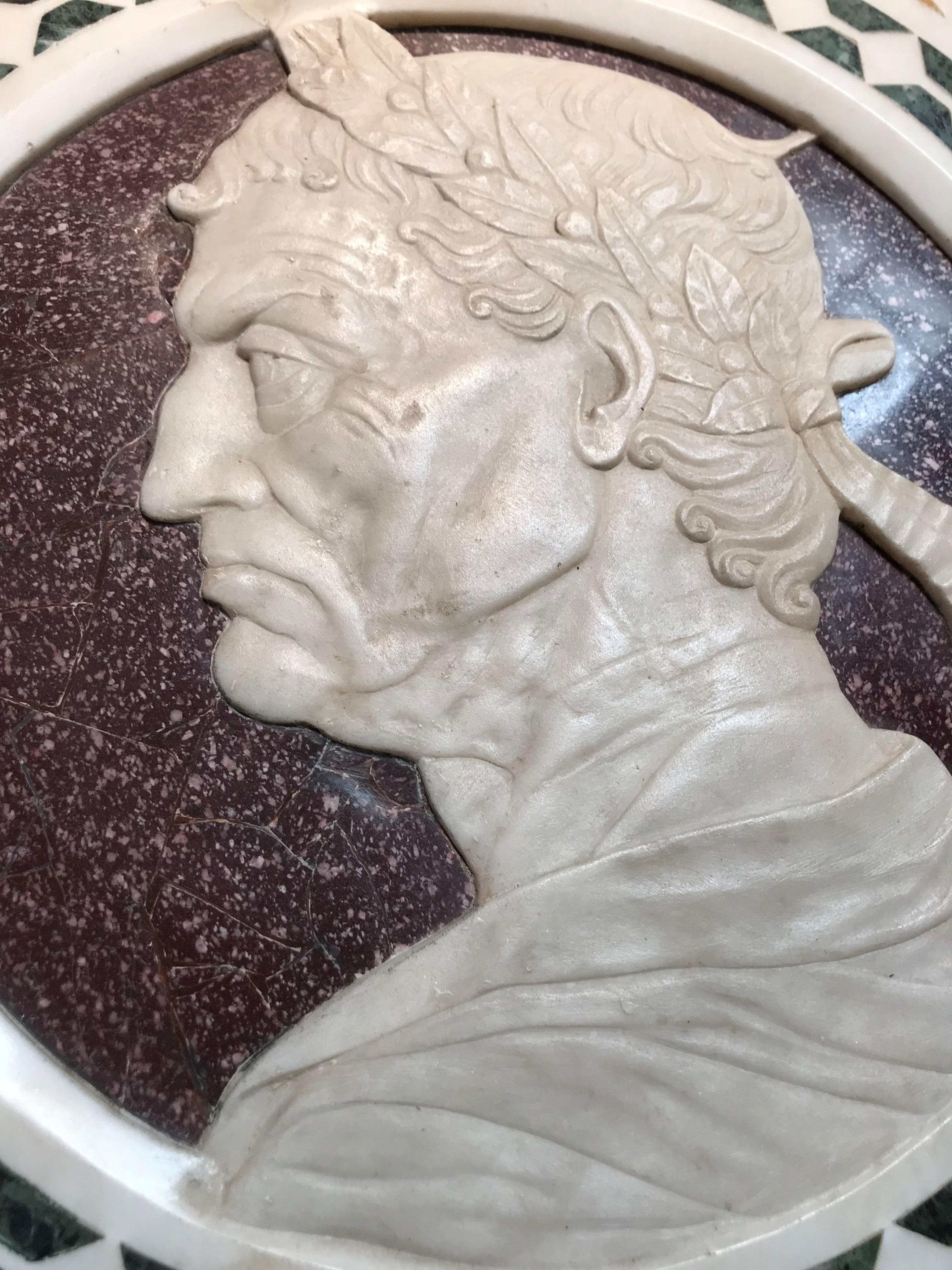 19th Century Marble Relief of Roman Emperor In Good Condition In Pasadena, CA