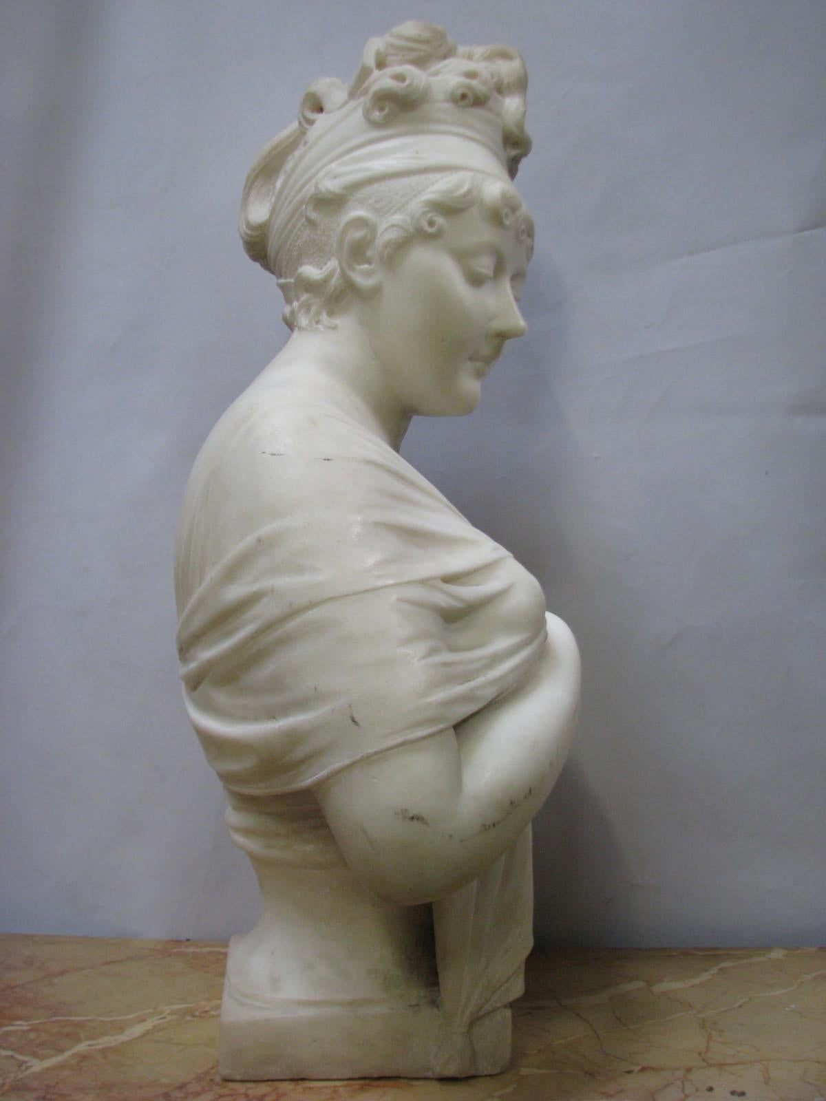 19th century marble sculpture busts of a young woman
Over half a meter high,
marble, unsigned sculpture,
showing the bust of a young woman.
 
Visually graceful sculpture, kept in the classical canon.
Outstanding artistically - perfect
