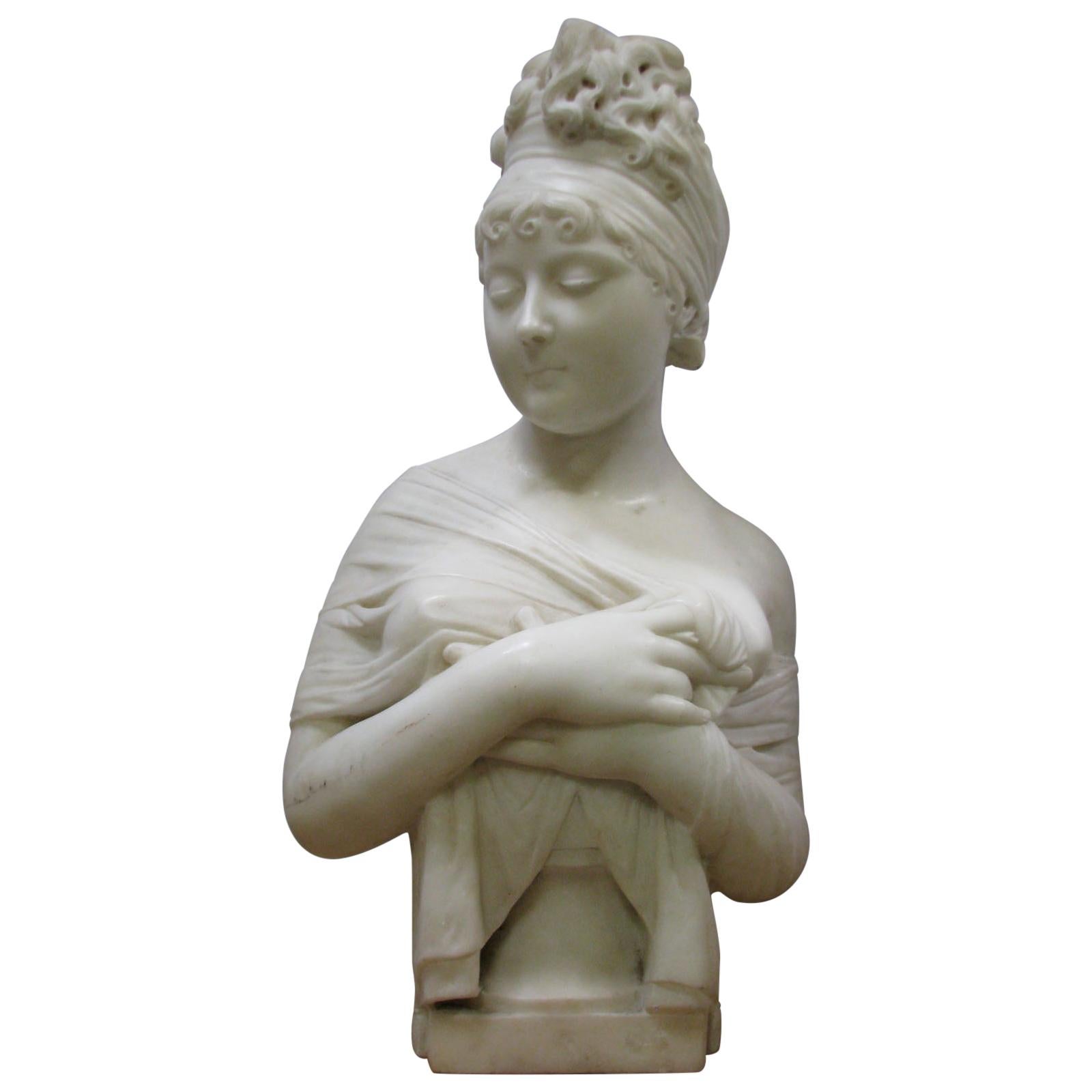 19th Century Marble Sculpture Busts of a Young Woman For Sale
