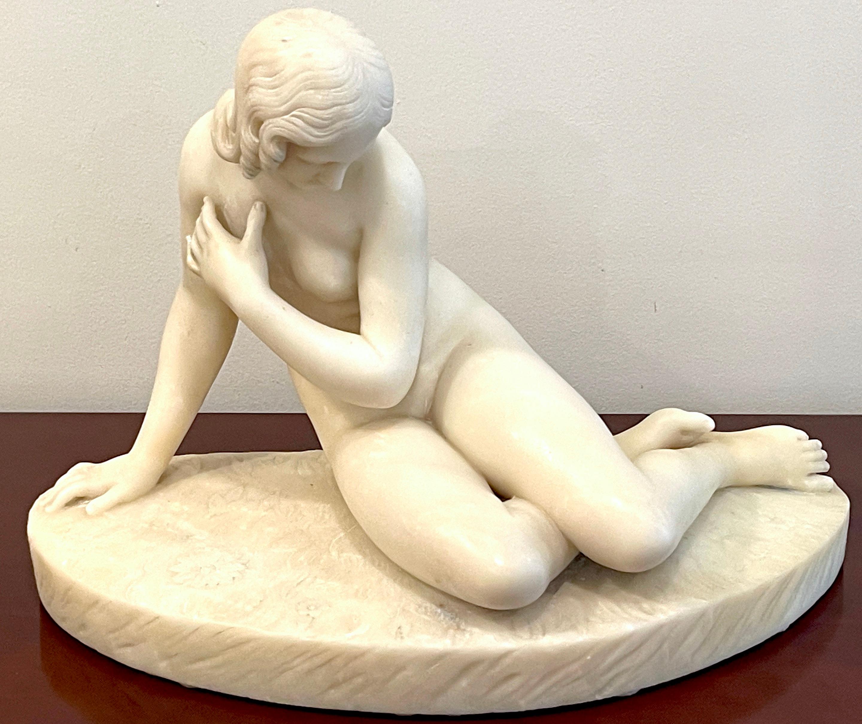 19th Century marble sculpture “Eve at the Fountain”.
After Edward Hodges Baily (1788-1867)
Unsigned, Atelier /English School Work
Last Quarter of 19th Century 

An exceptional posthumous hand carved copy of one of Edward Hodges Baily's renowned
