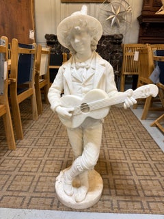 19th Century Marble Sculpture "La Serenata" Boy Playing a Guitar, Signed Lapini