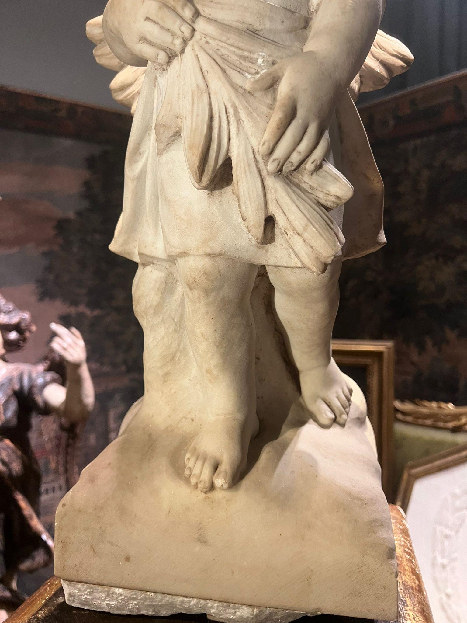 19th century marble sculpture of a little angel For Sale 3