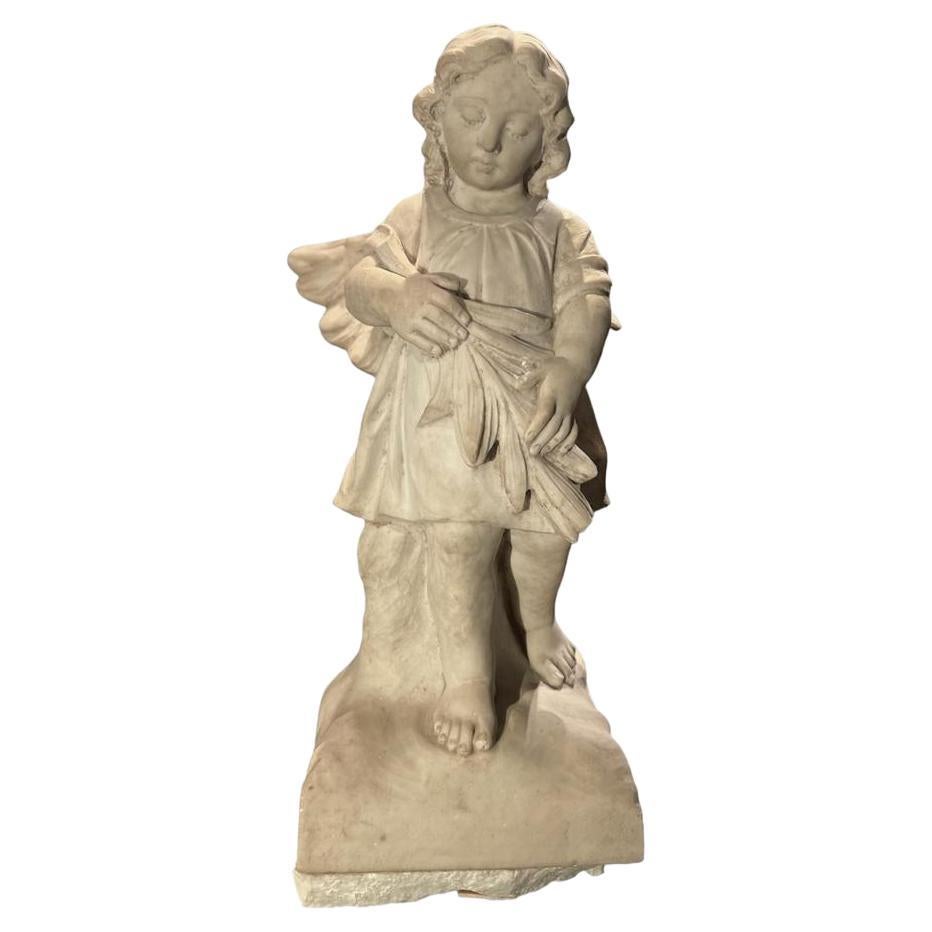 19th century marble sculpture of a little angel For Sale
