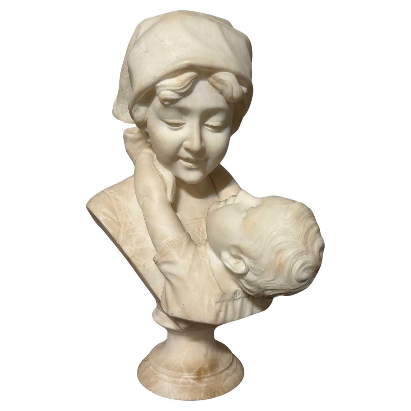 19th CENTURY MARBLE SCULPTURE "THE HUG BETWEEN MOTHER AND SON"  For Sale
