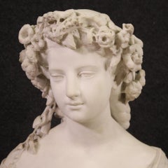 19th Century Marble Signed A. Bottinelli Italian Antique Bust Sculpture, 1880