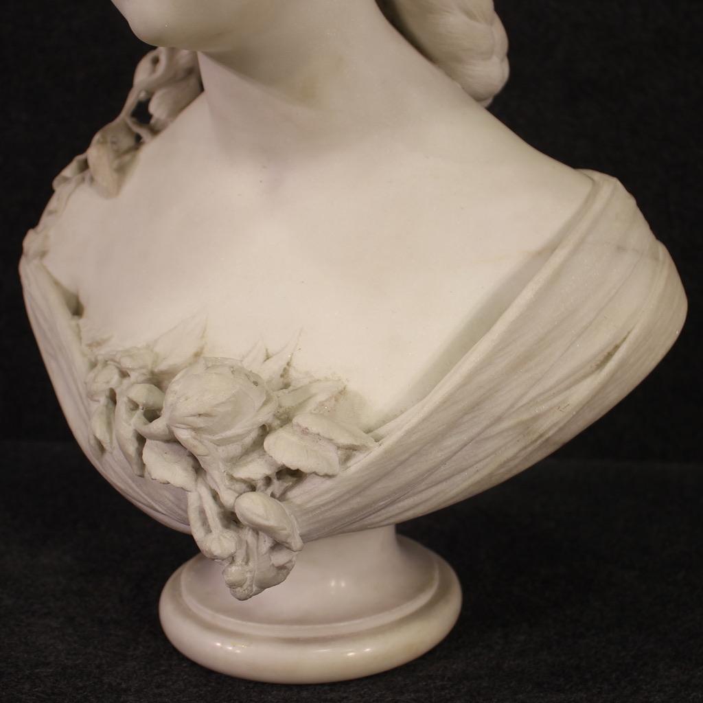 19th Century Marble Signed A. Bottinelli Italian Antique Bust Sculpture, 1880 In Good Condition In Vicoforte, Piedmont
