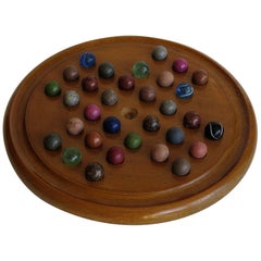 19th Century Marble Solitaire Board Game, with 32 Handmade Marbles, circa 1880