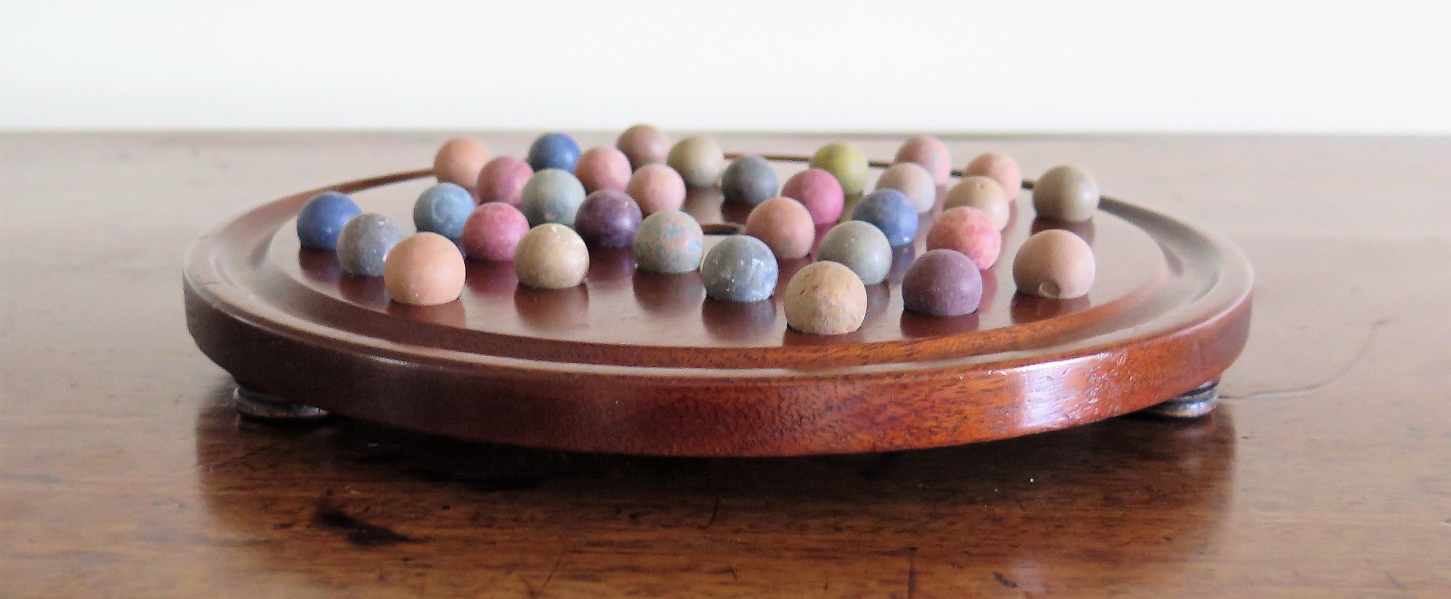 19th Century Marble Solitaire Game with Handmade Mahogany Board and 32 marbles 5