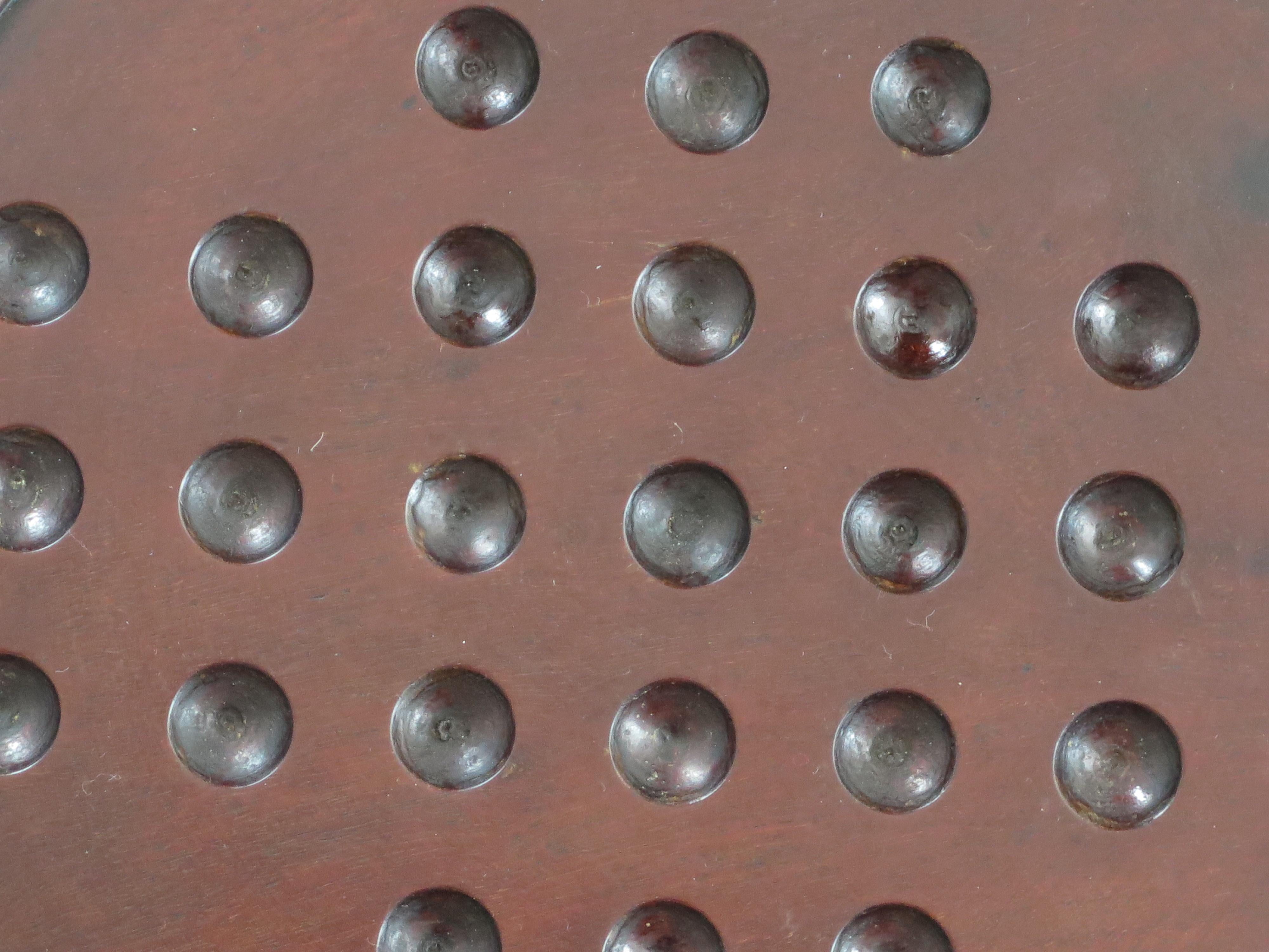 19th C. Marble Solitaire Game large diameter Hardwood Board and 33 agate marbles 6