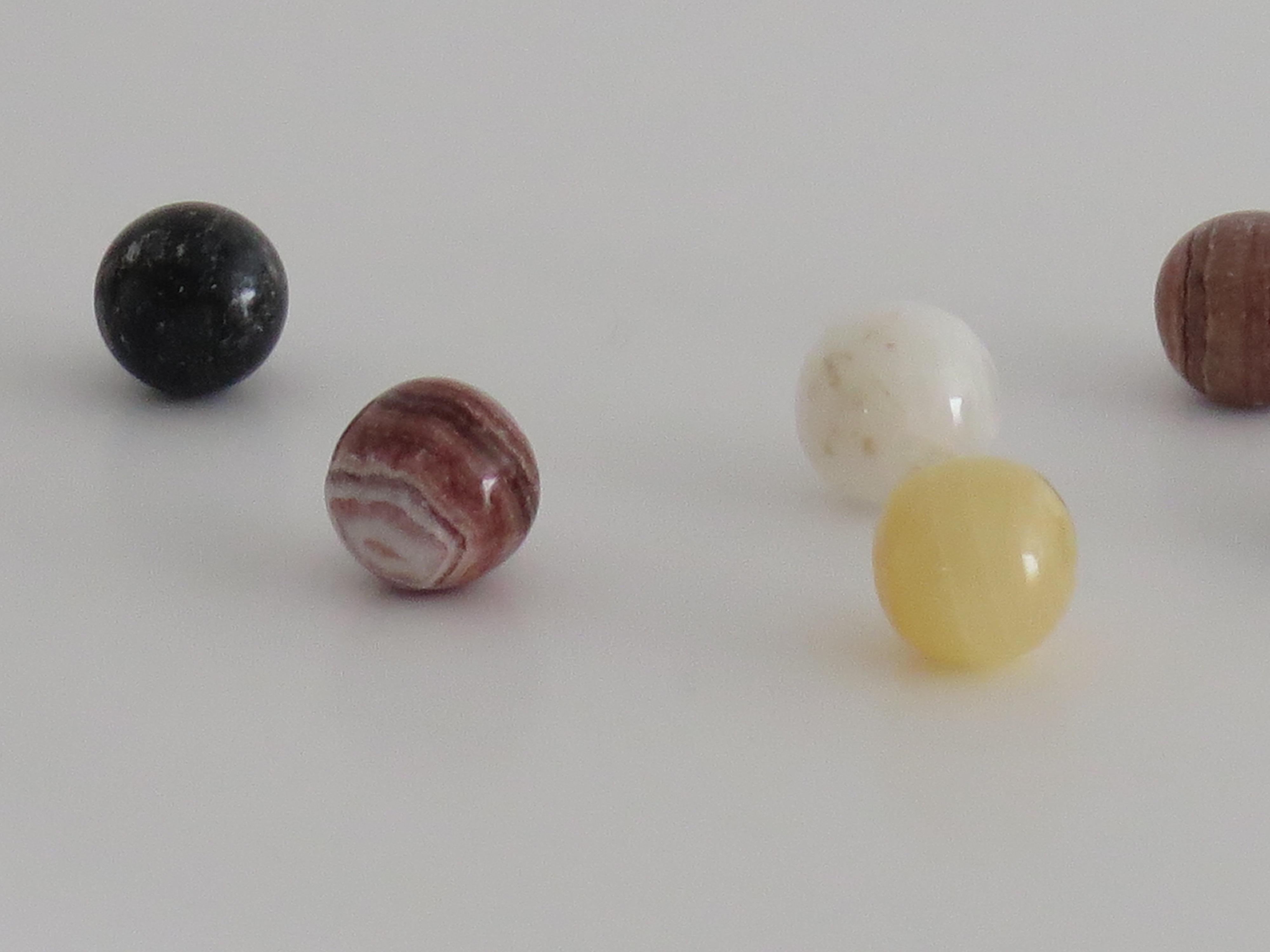 19th C. Marble Solitaire Game large diameter Hardwood Board and 33 agate marbles 11