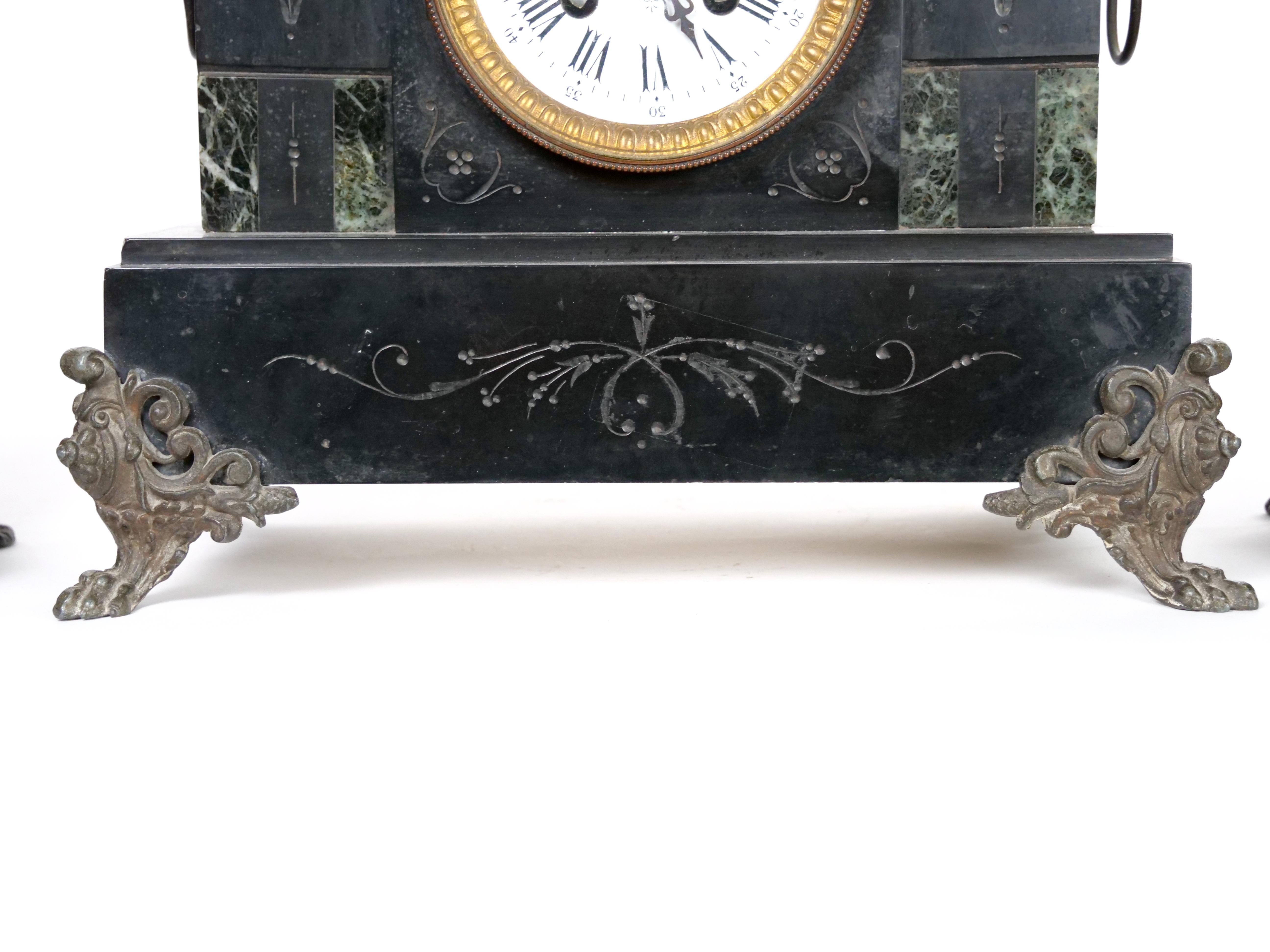 19th Century Marble / Spelter Clock Garniture Set 4