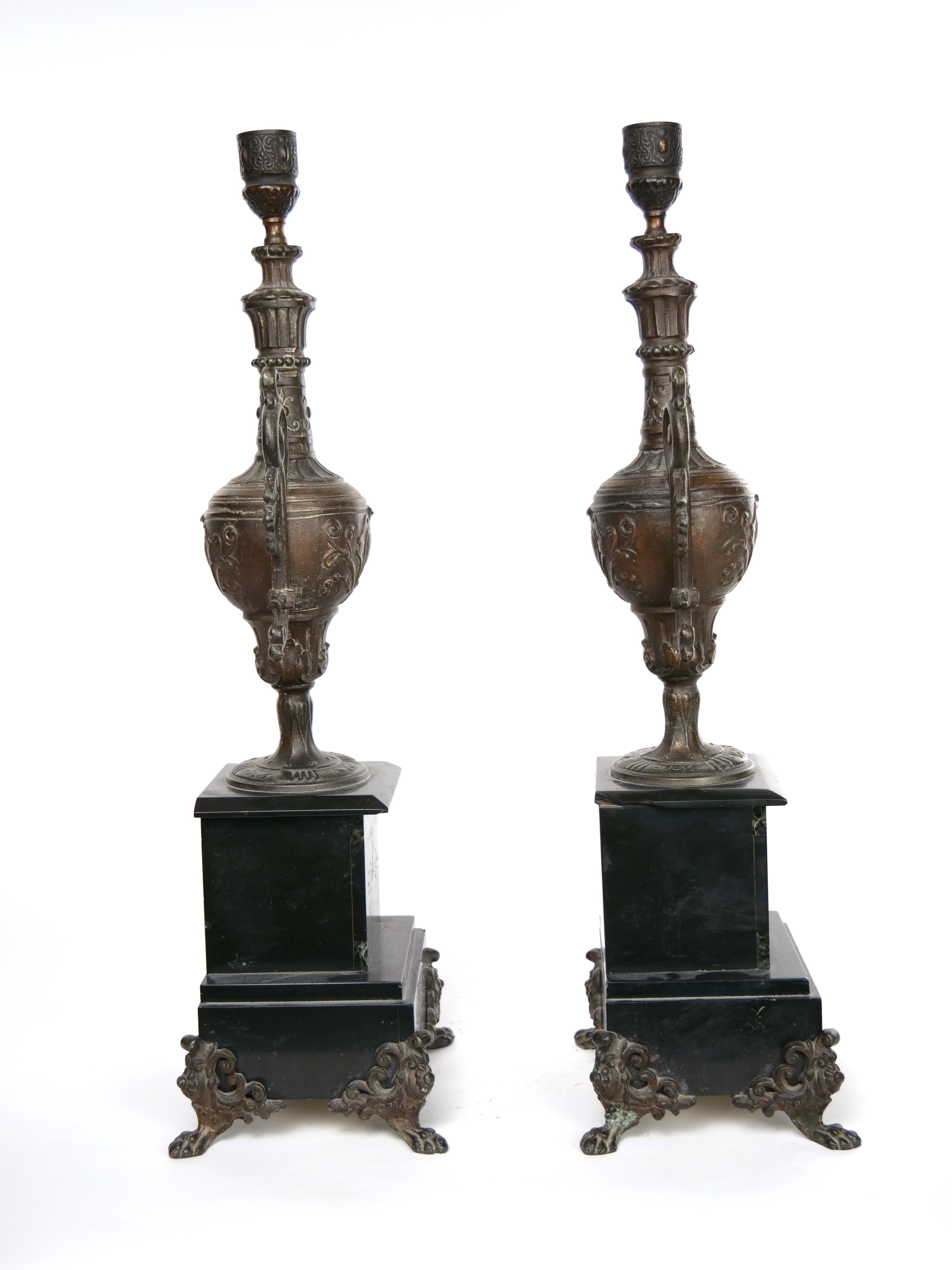 19th Century Marble / Spelter Clock Garniture Set In Good Condition In Tarry Town, NY