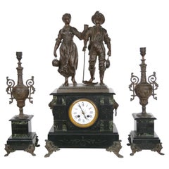 19th Century Marble / Spelter Clock Garniture Set