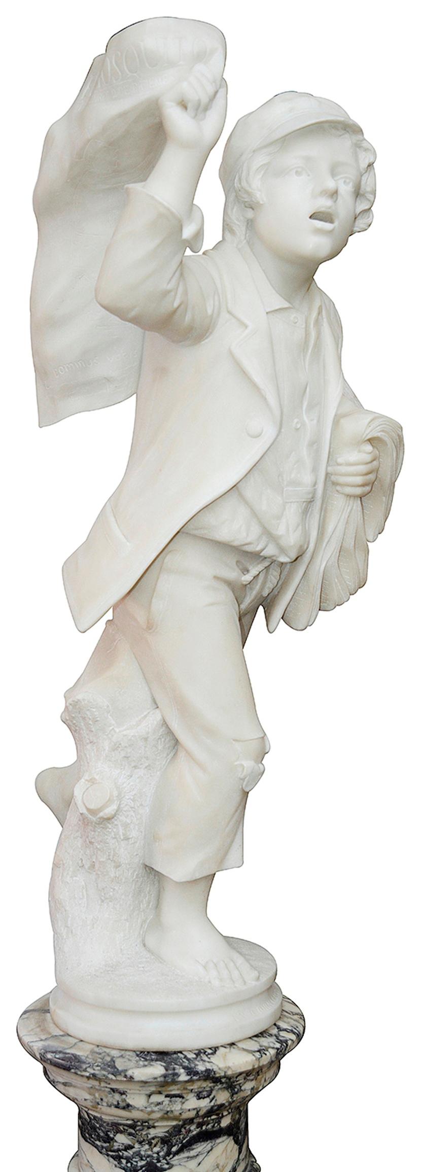 Hand-Carved 19th Century Marble Statue a Street Seller, by Danini Achille For Sale