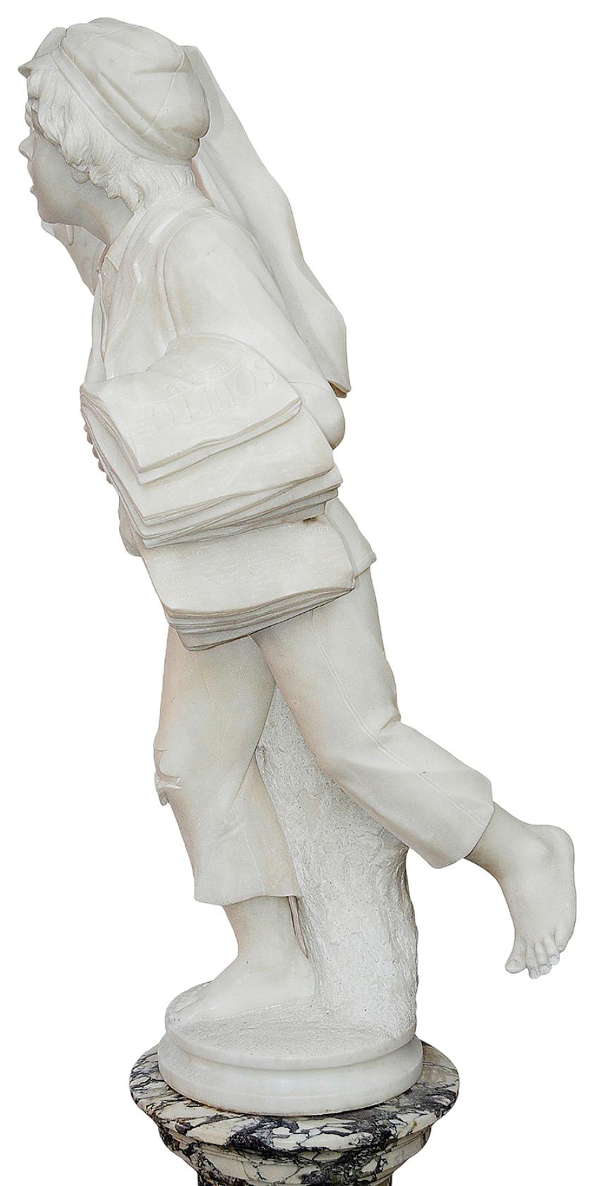 19th Century Marble Statue a Street Seller, by Danini Achille In Good Condition For Sale In Brighton, Sussex