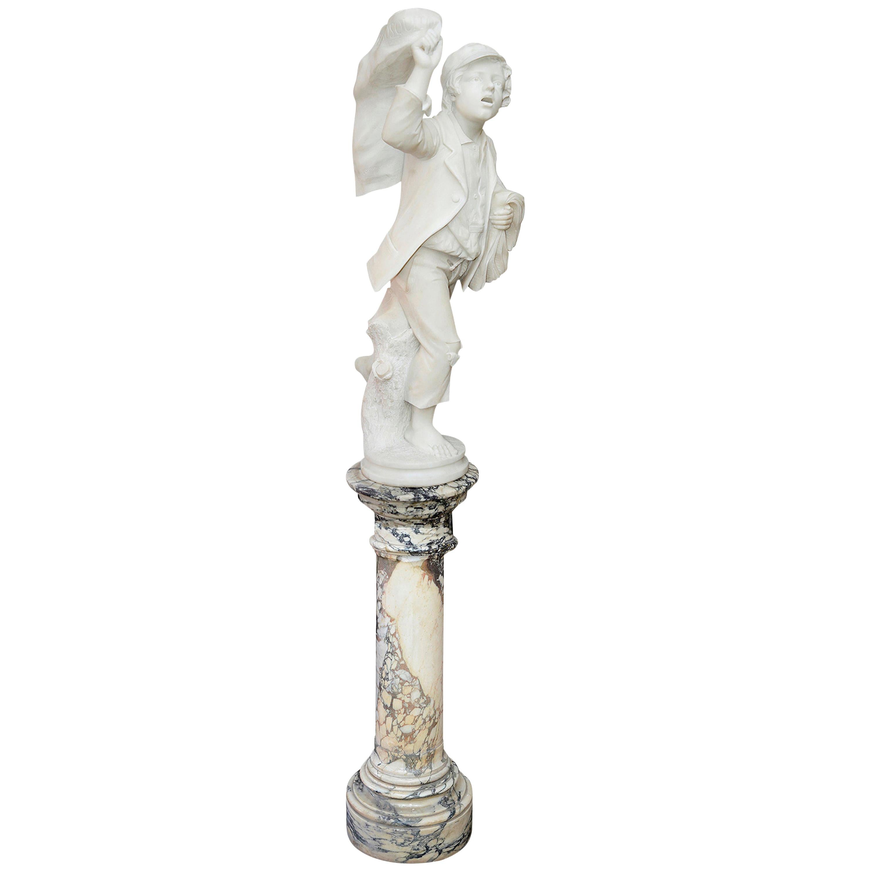 19th Century Marble Statue a Street Seller, by Danini Achille For Sale