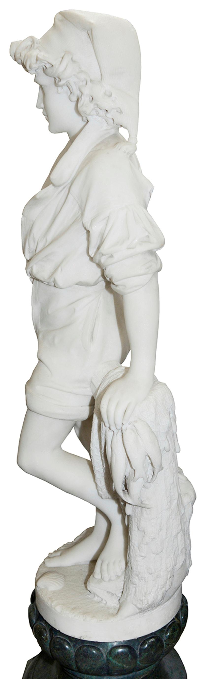 marble statue with fishing net